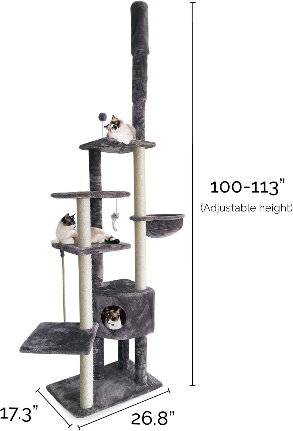 imageFurhaven 1575quot Tall Playground for Indoor Cats Ft Sisal Scratching Posts SelfGrooming Brush ampamp Toy Tiger Tough Hammock Interactive Playground Silver One SizeSkyscraper Playground Gray