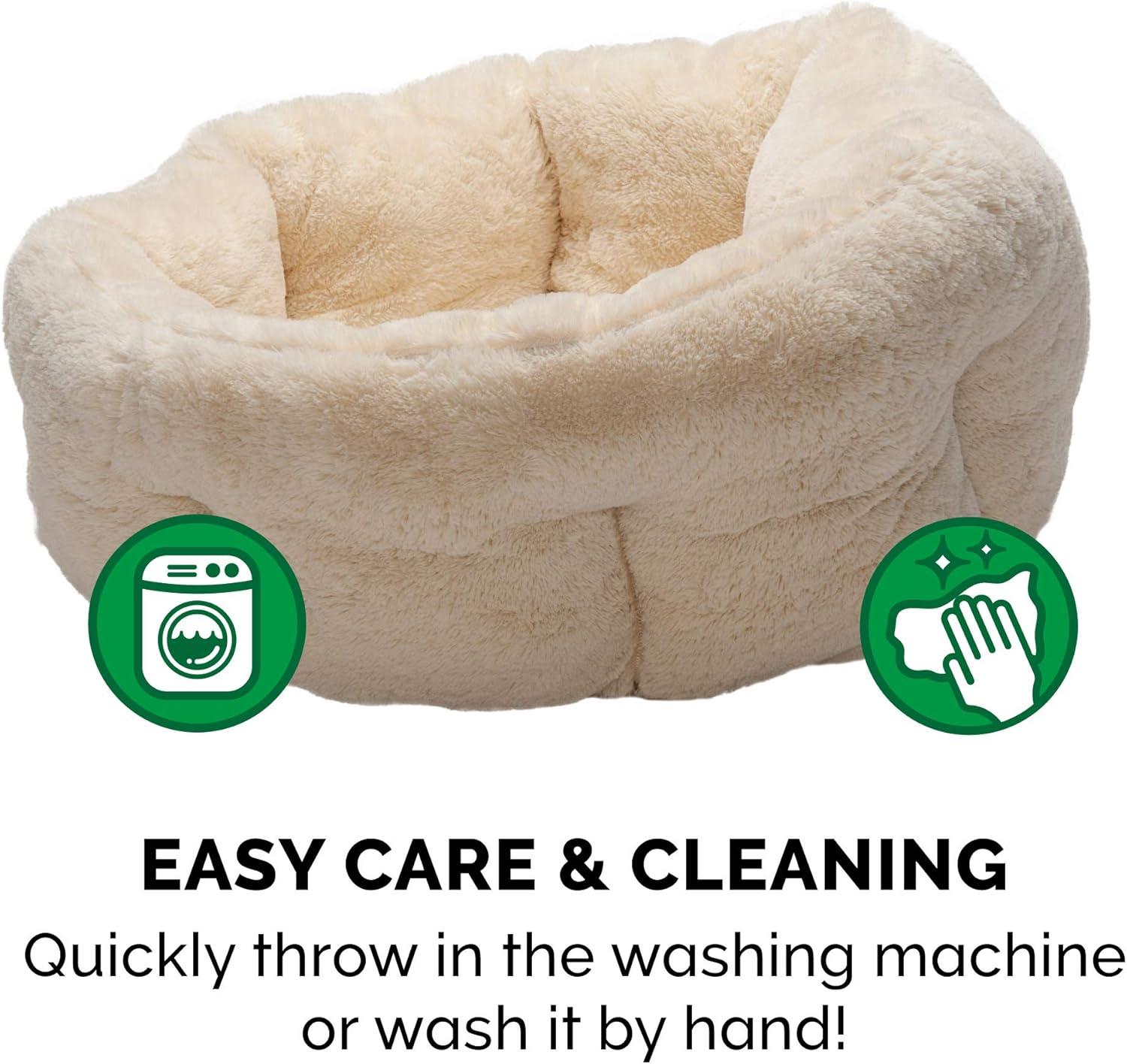 imageFurhaven 20quot Round SelfWarming Pet Bed for Indoor Cats ampamp Small Dogs 100 Washable For Pets Up to 20 lbs Hi Lo Plush Luxe Faux Fur Cuddler Cream SmallHi Lo Cuddler Faux Fur Cream