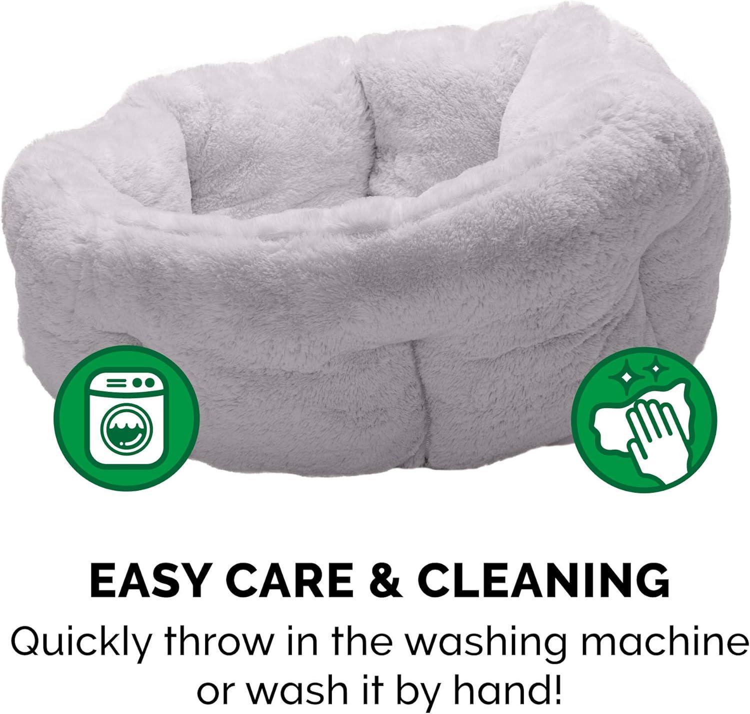 imageFurhaven 20quot Round SelfWarming Pet Bed for Indoor Cats ampamp Small Dogs 100 Washable For Pets Up to 20 lbs Hi Lo Plush Luxe Faux Fur Cuddler Cream SmallHi Lo Cuddler Faux Fur Gray