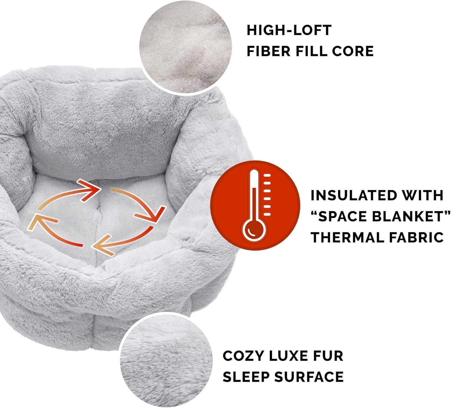 imageFurhaven 20quot Round SelfWarming Pet Bed for Indoor Cats ampamp Small Dogs 100 Washable For Pets Up to 20 lbs Hi Lo Plush Luxe Faux Fur Cuddler Cream SmallHi Lo Cuddler Faux Fur Gray