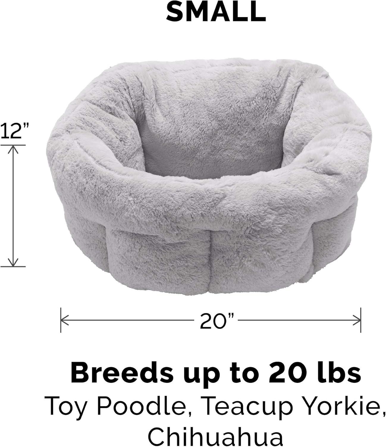 imageFurhaven 20quot Round SelfWarming Pet Bed for Indoor Cats ampamp Small Dogs 100 Washable For Pets Up to 20 lbs Hi Lo Plush Luxe Faux Fur Cuddler Cream SmallHi Lo Cuddler Faux Fur Gray