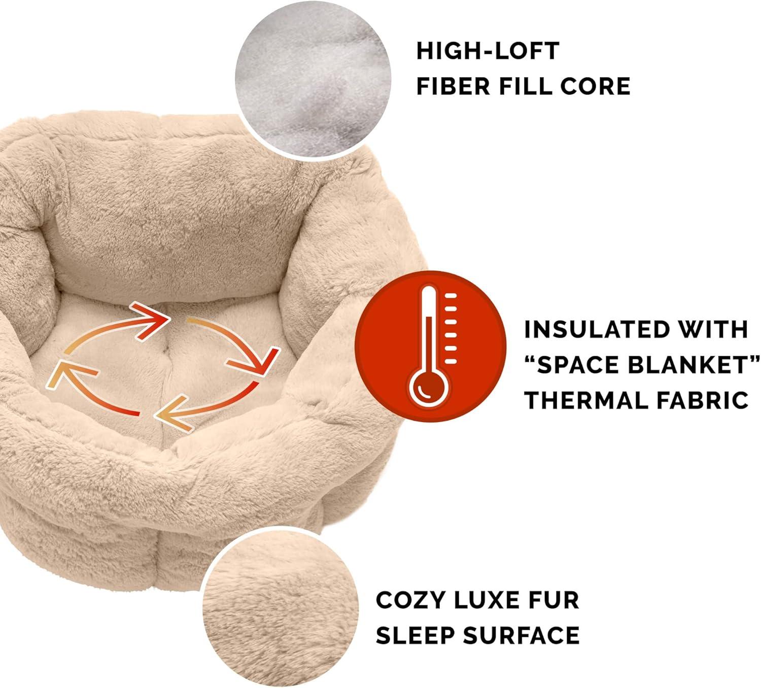imageFurhaven 20quot Round SelfWarming Pet Bed for Indoor Cats ampamp Small Dogs 100 Washable For Pets Up to 20 lbs Hi Lo Plush Luxe Faux Fur Cuddler Cream SmallHi Lo Cuddler Faux Fur Cream