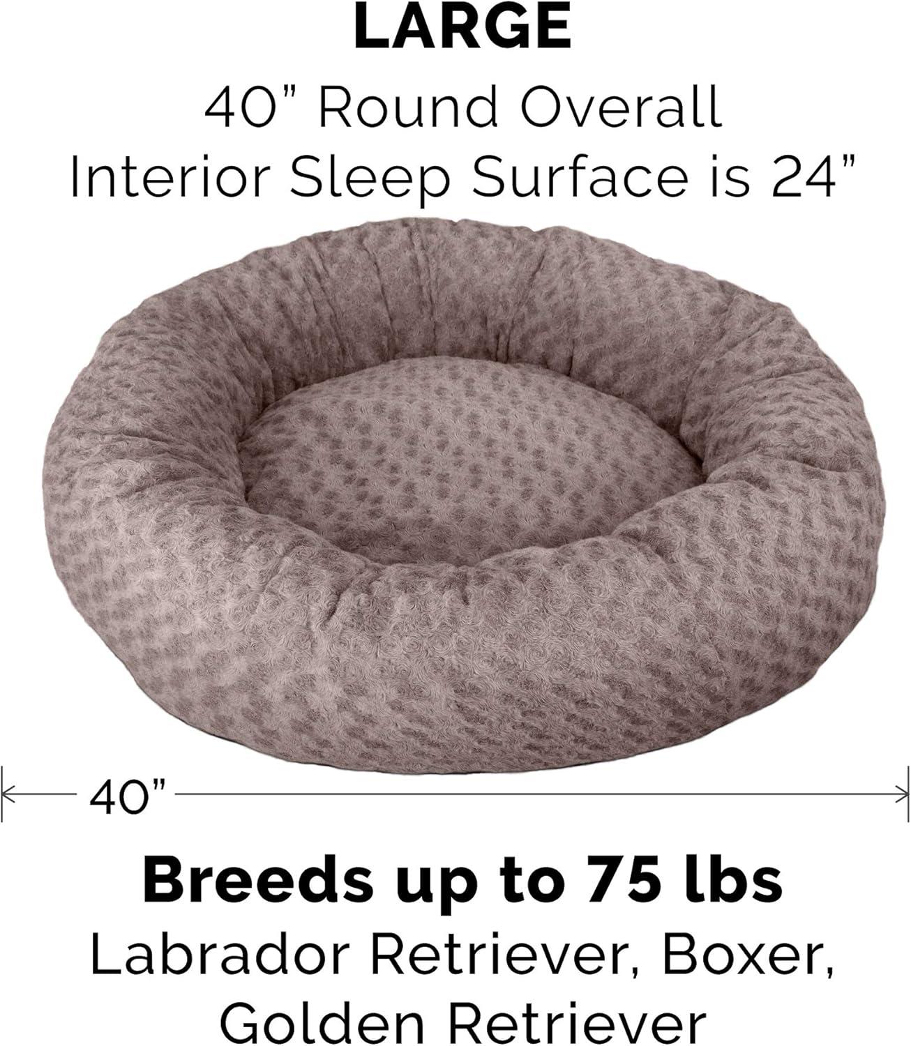 imageFurhaven 23quot Round Donut Dog Bed for Indoor Cats ampamp Small Dogs Washable For Dogs Up to 20 lbs Plush ampamp Diamond Print Donut Bed Gray SmallCurly Faux Fur Cocoa Dust