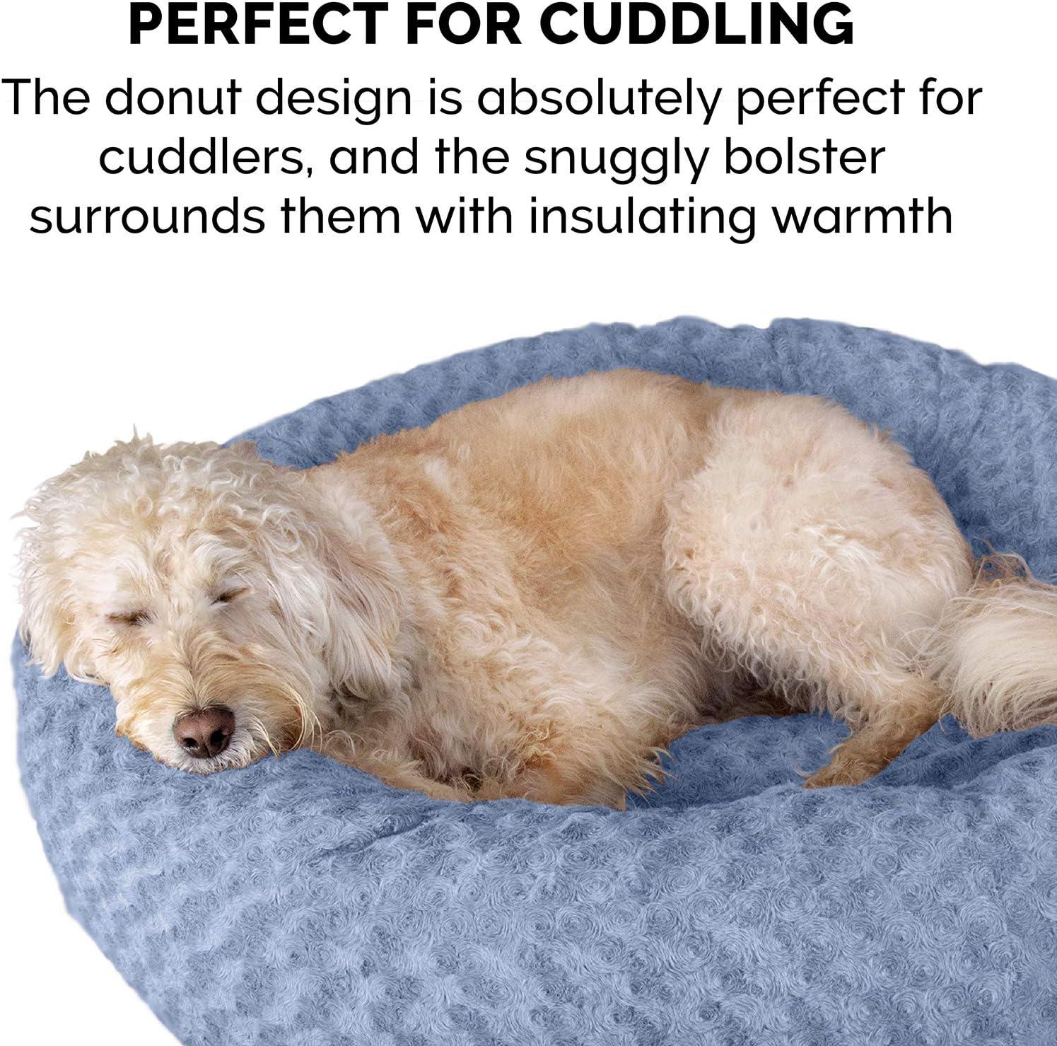 imageFurhaven 23quot Round Donut Dog Bed for Indoor Cats ampamp Small Dogs Washable For Dogs Up to 20 lbs Plush ampamp Diamond Print Donut Bed Gray SmallCurly Faux Fur Fresh Blueberry