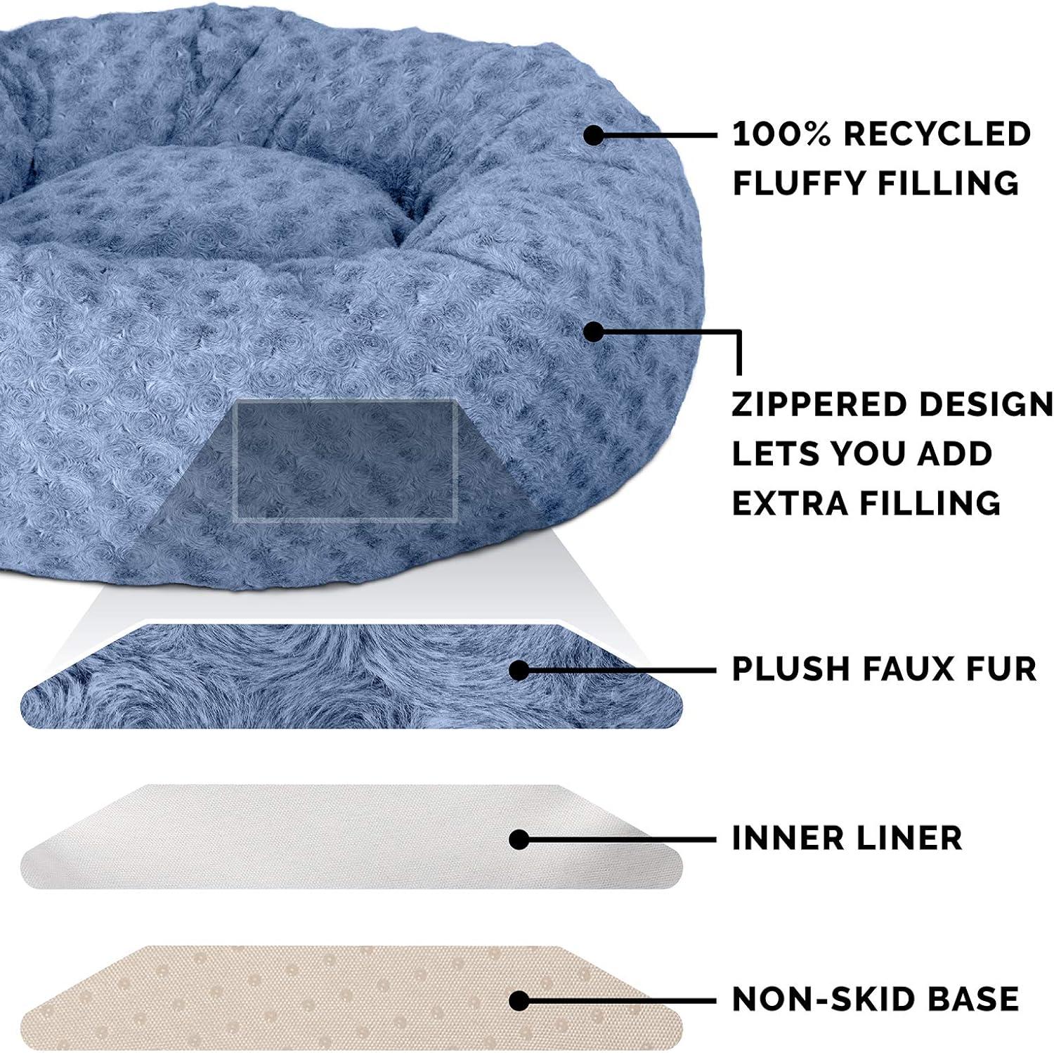 imageFurhaven 23quot Round Donut Dog Bed for Indoor Cats ampamp Small Dogs Washable For Dogs Up to 20 lbs Plush ampamp Diamond Print Donut Bed Gray SmallCurly Faux Fur Fresh Blueberry