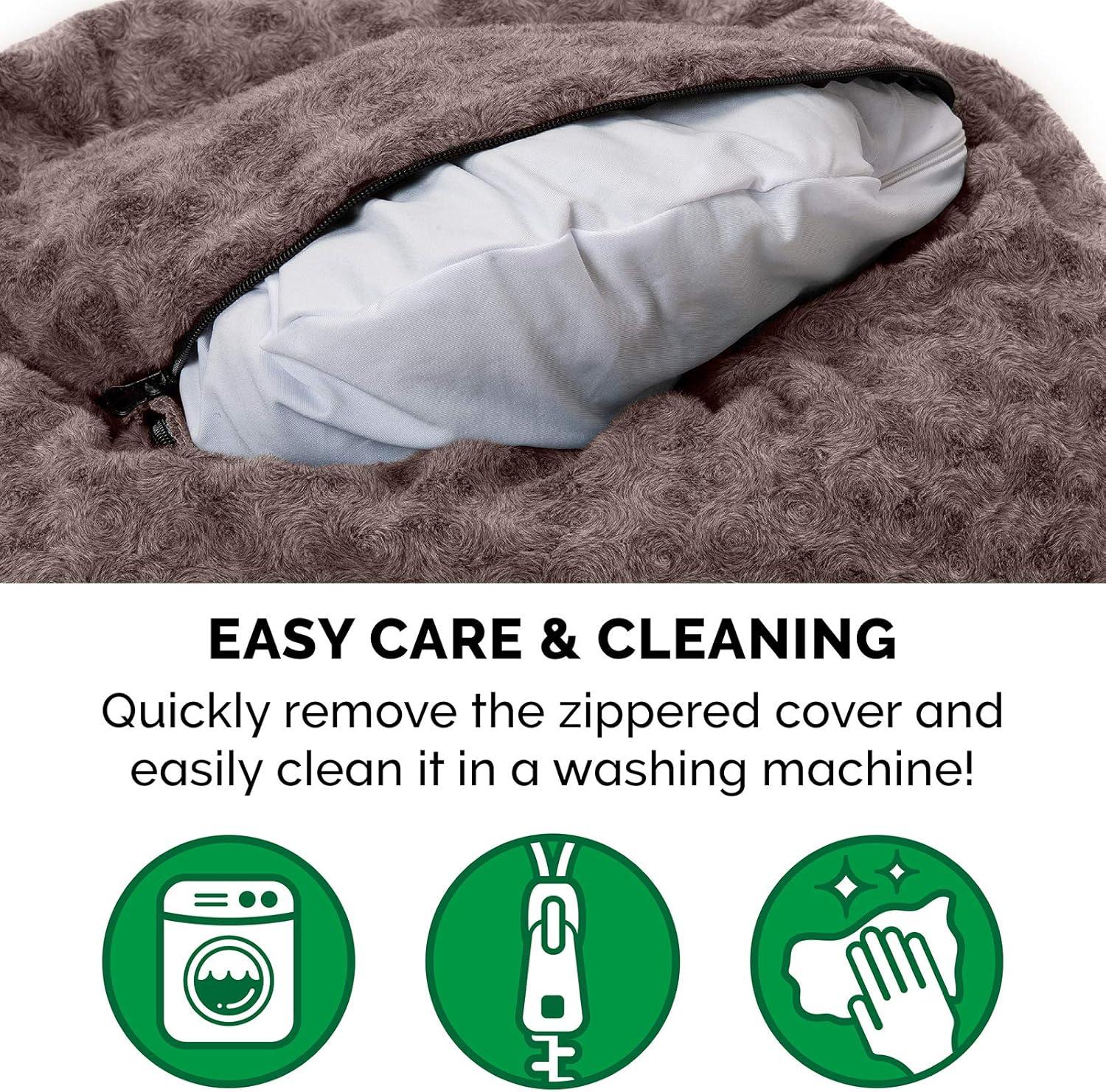 imageFurhaven 23quot Round Donut Dog Bed for Indoor Cats ampamp Small Dogs Washable For Dogs Up to 20 lbs Plush ampamp Diamond Print Donut Bed Gray SmallCurly Faux Fur Cocoa Dust