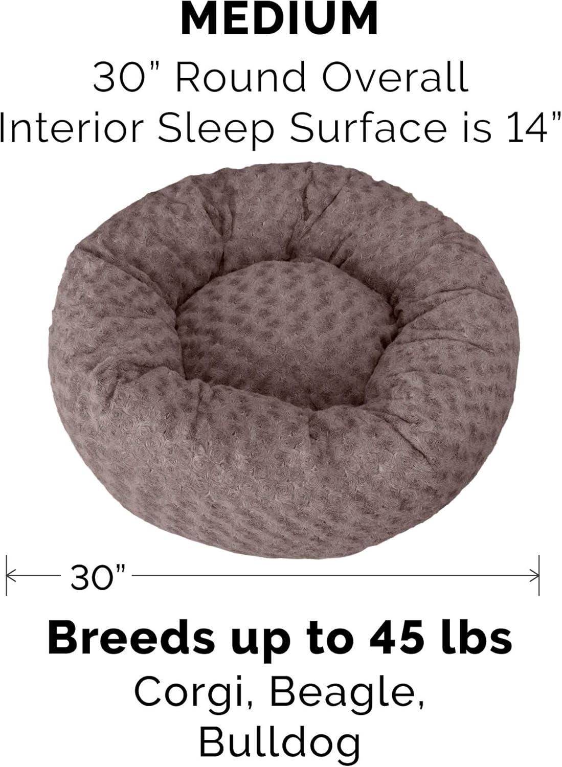 imageFurhaven 23quot Round Donut Dog Bed for Indoor Cats ampamp Small Dogs Washable For Dogs Up to 20 lbs Plush ampamp Diamond Print Donut Bed Gray SmallCurly Faux Fur Cocoa Dust