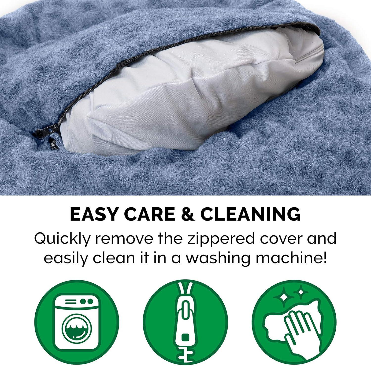 imageFurhaven 23quot Round Donut Dog Bed for Indoor Cats ampamp Small Dogs Washable For Dogs Up to 20 lbs Plush ampamp Diamond Print Donut Bed Gray SmallCurly Faux Fur Fresh Blueberry