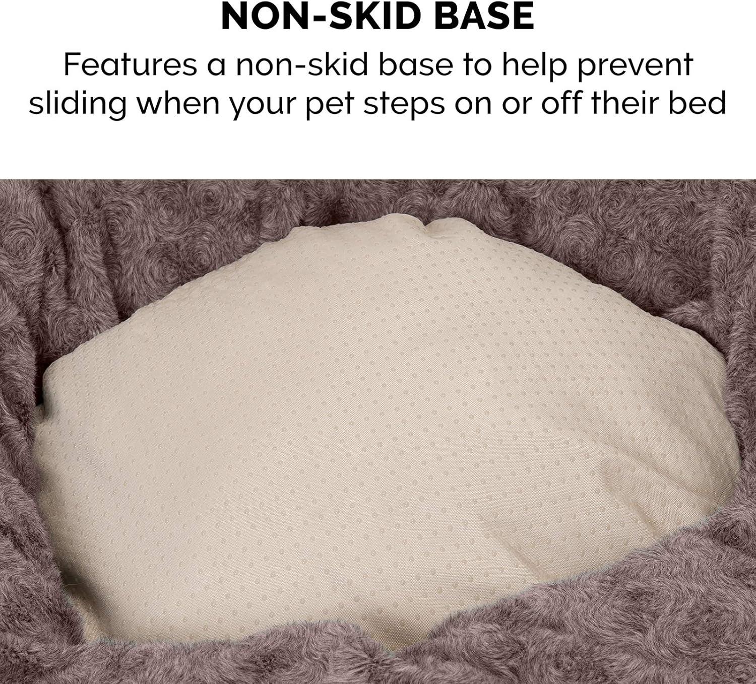 imageFurhaven 23quot Round Donut Dog Bed for Indoor Cats ampamp Small Dogs Washable For Dogs Up to 20 lbs Plush ampamp Diamond Print Donut Bed Gray SmallCurly Faux Fur Cocoa Dust