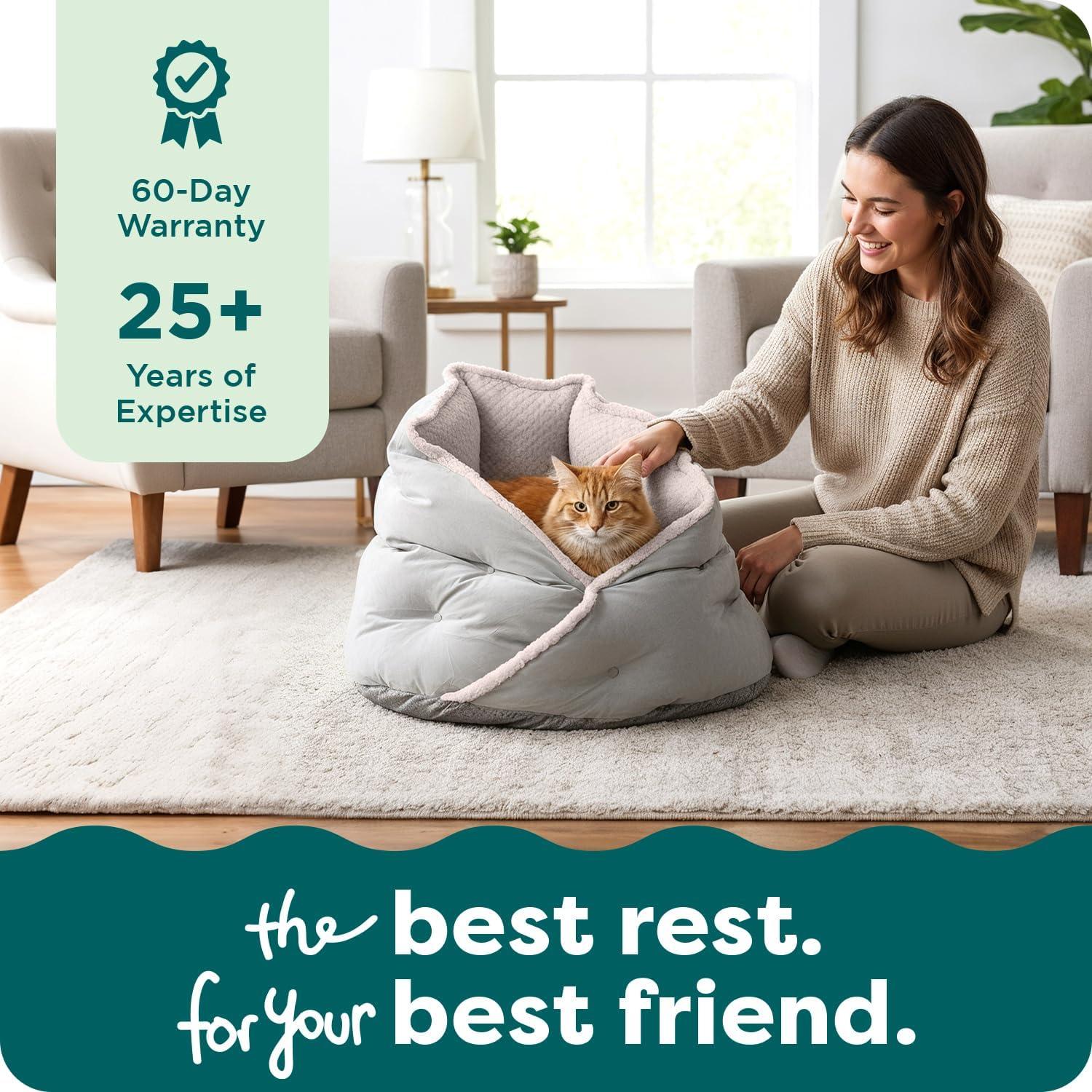 imageFurhaven 24quot Round Pet Bed for Indoor Cats ampamp MediumSmall Dogs 100 Washable For Pets Up to 35 lbs Minky Plush ampamp Velvet Hug Bed Silver Gray 24inchHug Bed Minky Velvet Silver Gray