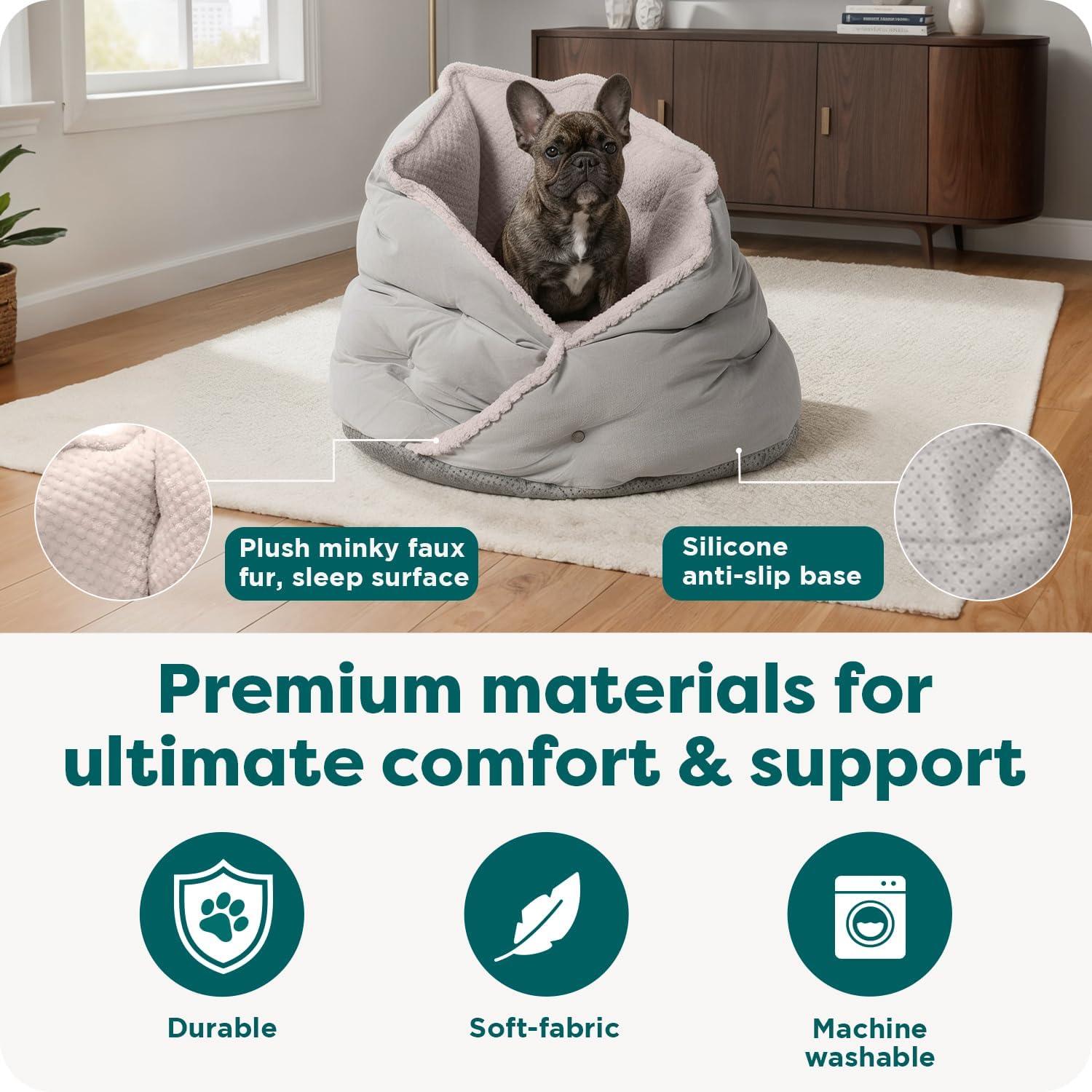 imageFurhaven 24quot Round Pet Bed for Indoor Cats ampamp MediumSmall Dogs 100 Washable For Pets Up to 35 lbs Minky Plush ampamp Velvet Hug Bed Silver Gray 24inchHug Bed Minky Velvet Silver Gray