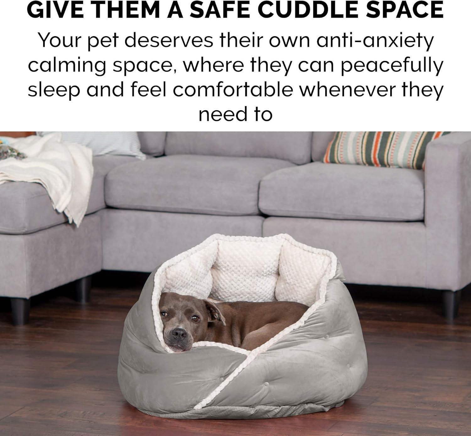 imageFurhaven 24quot Round Pet Bed for Indoor Cats ampamp MediumSmall Dogs 100 Washable For Pets Up to 35 lbs Minky Plush ampamp Velvet Hug Bed Silver Gray 24inchHug Bed Minky Velvet Silver Gray