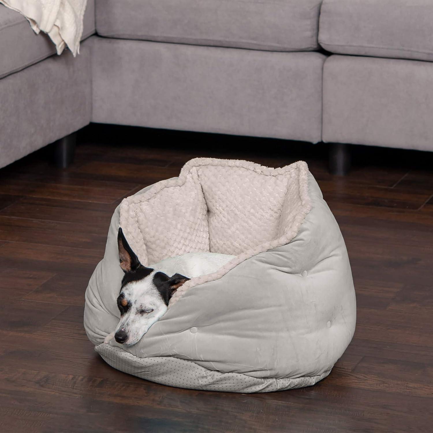 imageFurhaven 24quot Round Pet Bed for Indoor Cats ampamp MediumSmall Dogs 100 Washable For Pets Up to 35 lbs Minky Plush ampamp Velvet Hug Bed Silver Gray 24inchHug Bed Minky Velvet Silver Gray