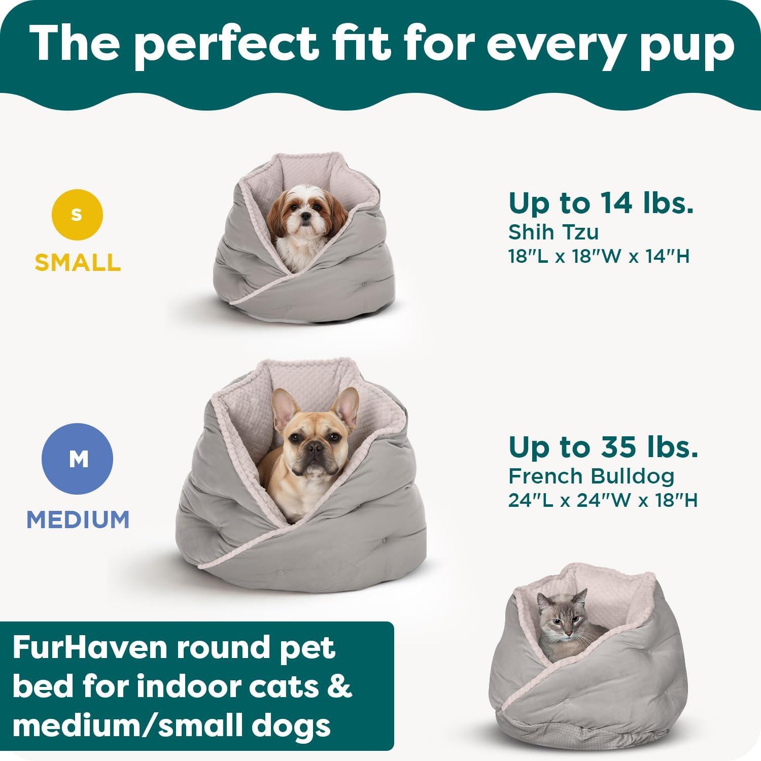 imageFurhaven 24quot Round Pet Bed for Indoor Cats ampamp MediumSmall Dogs 100 Washable For Pets Up to 35 lbs Minky Plush ampamp Velvet Hug Bed Silver Gray 24inchHug Bed Minky Velvet Silver Gray
