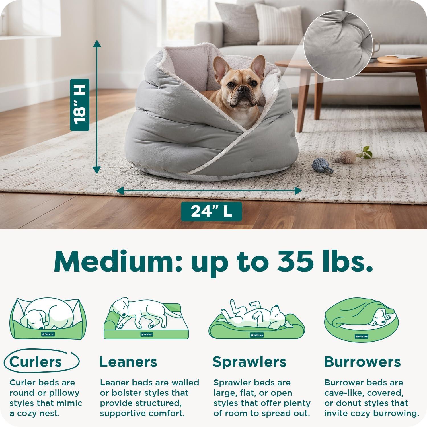 imageFurhaven 24quot Round Pet Bed for Indoor Cats ampamp MediumSmall Dogs 100 Washable For Pets Up to 35 lbs Minky Plush ampamp Velvet Hug Bed Silver Gray 24inchHug Bed Minky Velvet Silver Gray