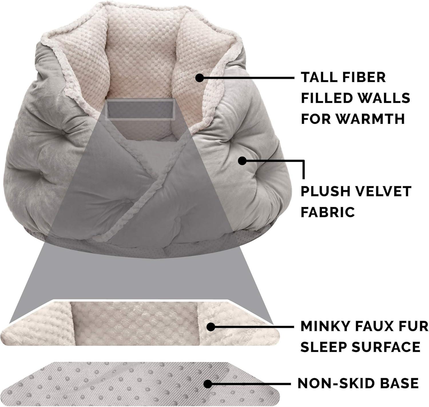 imageFurhaven 24quot Round Pet Bed for Indoor Cats ampamp MediumSmall Dogs 100 Washable For Pets Up to 35 lbs Minky Plush ampamp Velvet Hug Bed Silver Gray 24inchHug Bed Minky Velvet Silver Gray