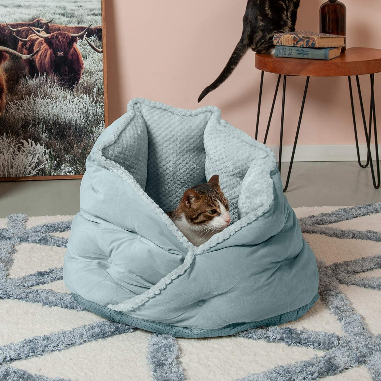 imageFurhaven 24quot Round Pet Bed for Indoor Cats ampamp MediumSmall Dogs 100 Washable For Pets Up to 35 lbs Minky Plush ampamp Velvet Hug Bed Silver Gray 24inchHug Bed Minky Velvet Aquamarine