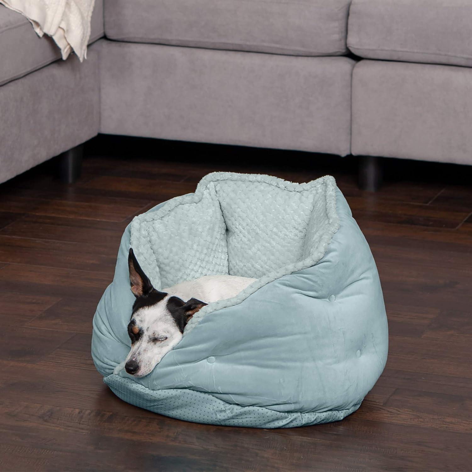 imageFurhaven 24quot Round Pet Bed for Indoor Cats ampamp MediumSmall Dogs 100 Washable For Pets Up to 35 lbs Minky Plush ampamp Velvet Hug Bed Silver Gray 24inchHug Bed Minky Velvet Aquamarine