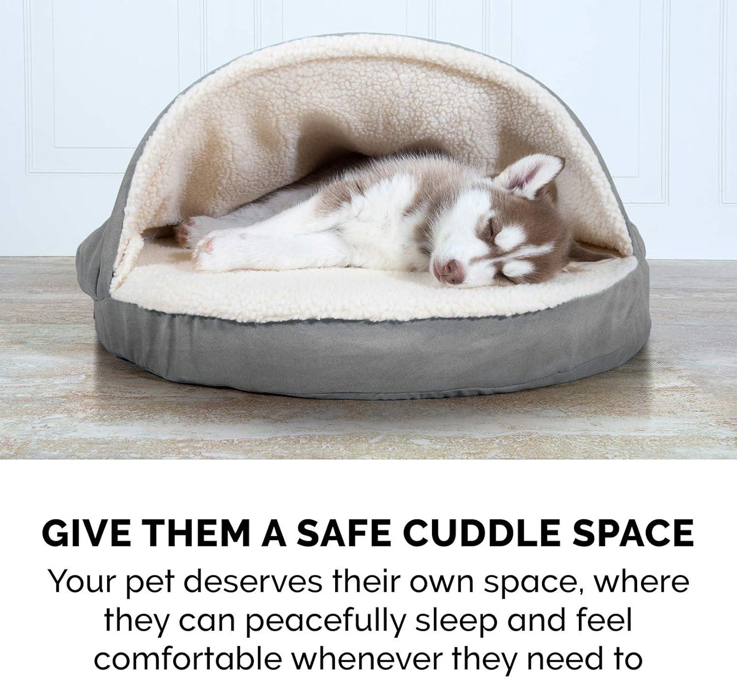 imageFurhaven 26quot Round Cooling Gel Dog Bed for MediumSmall Dogs w Removable Washable Cover For Dogs Up to 30 lbs Sherpa ampamp Suede Snuggery Espresso 26inchFaux Lambswool Suede Gray