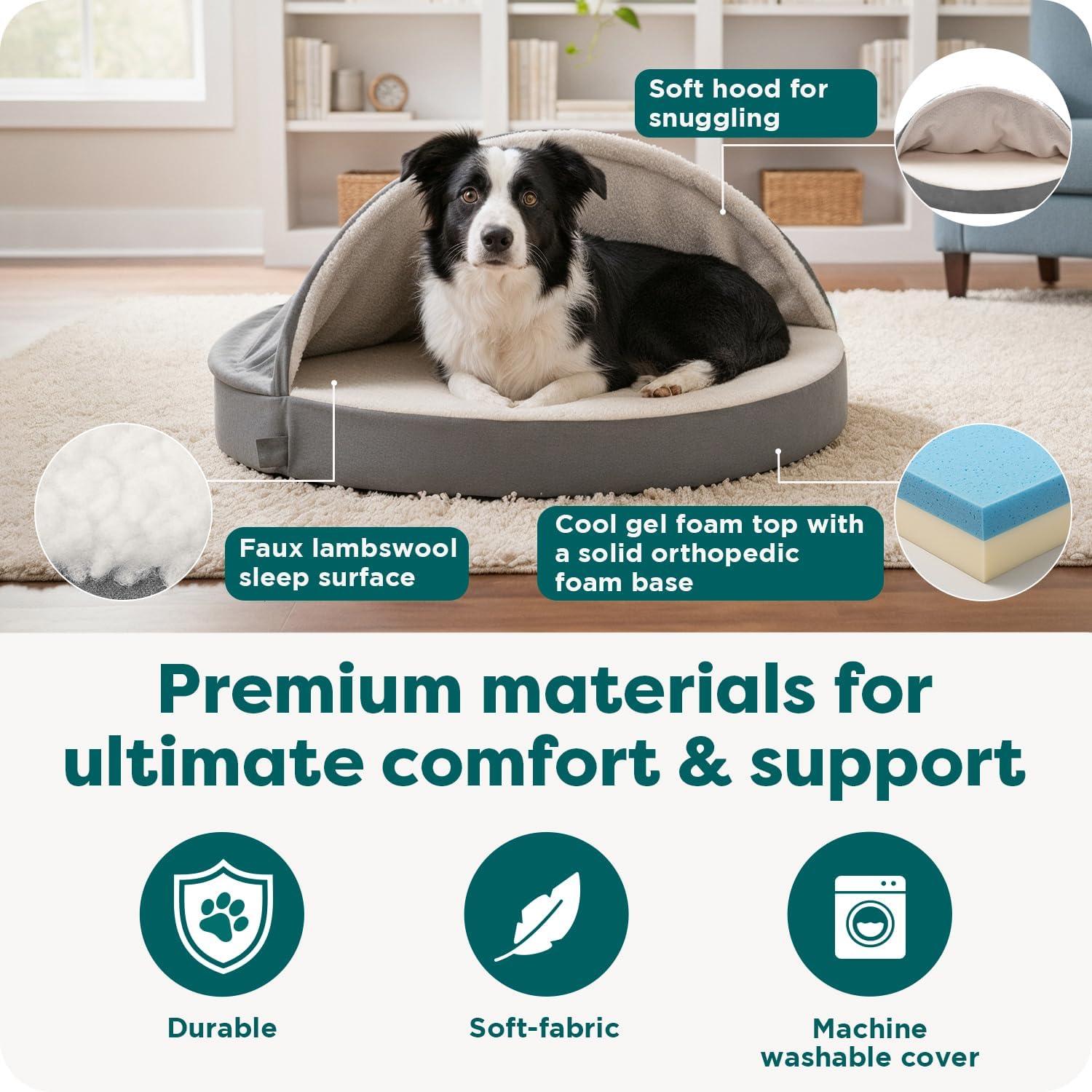 imageFurhaven 26quot Round Cooling Gel Dog Bed for MediumSmall Dogs w Removable Washable Cover For Dogs Up to 30 lbs Sherpa ampamp Suede Snuggery Espresso 26inchFaux Lambswool Suede Gray