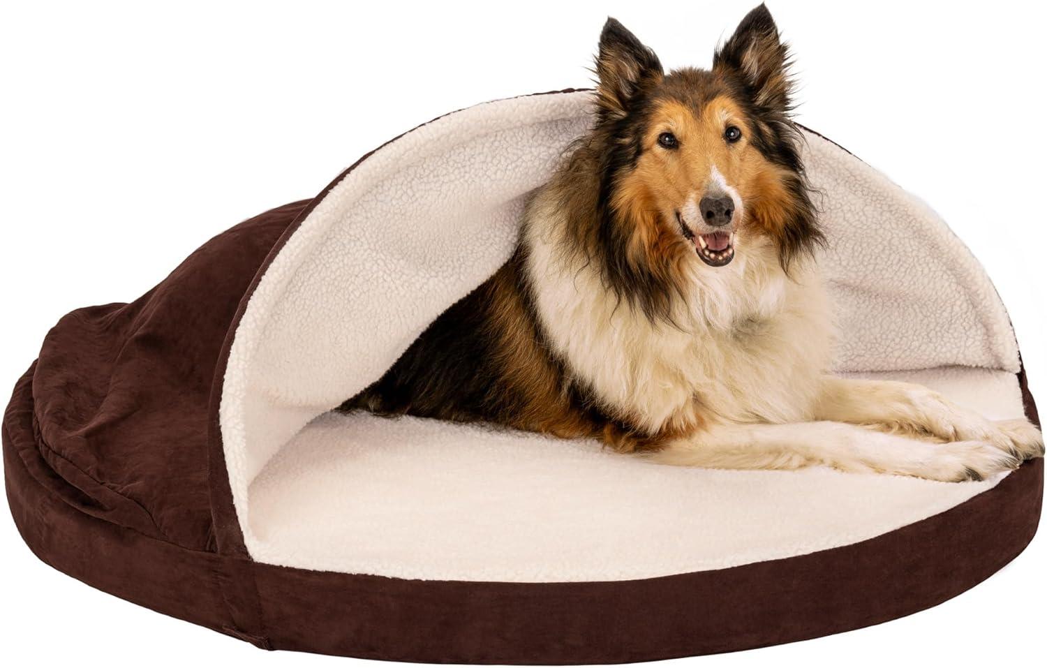 imageFurhaven 26quot Round Cooling Gel Dog Bed for MediumSmall Dogs w Removable Washable Cover For Dogs Up to 30 lbs Sherpa ampamp Suede Snuggery Espresso 26inchFaux Lambswool Suede Espresso