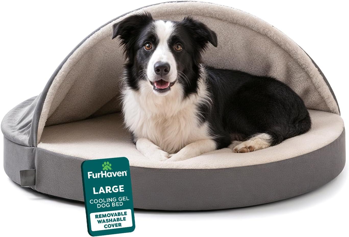 imageFurhaven 26quot Round Cooling Gel Dog Bed for MediumSmall Dogs w Removable Washable Cover For Dogs Up to 30 lbs Sherpa ampamp Suede Snuggery Espresso 26inchFaux Lambswool Suede Gray