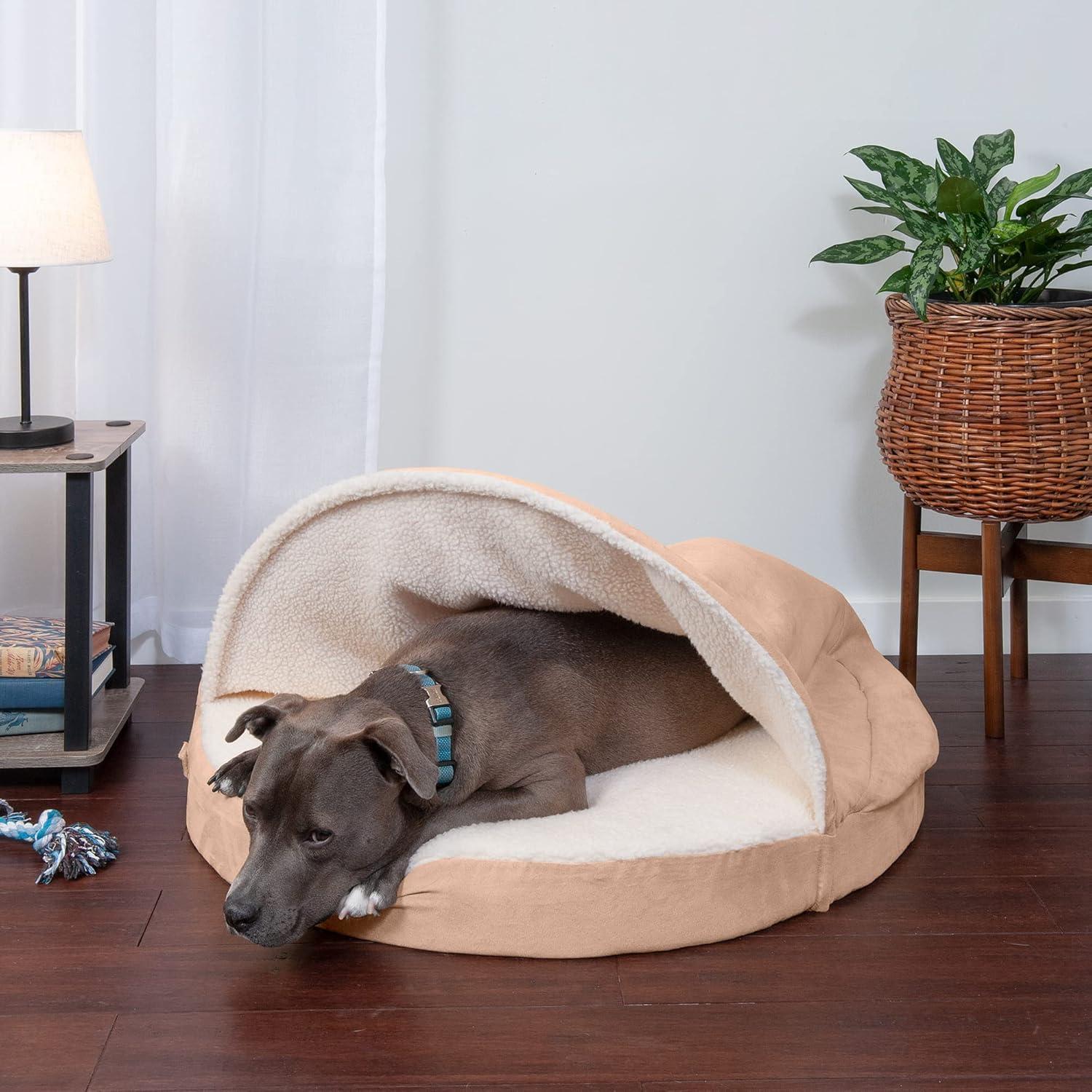 imageFurhaven 26quot Round Cooling Gel Dog Bed for MediumSmall Dogs w Removable Washable Cover For Dogs Up to 30 lbs Sherpa ampamp Suede Snuggery Espresso 26inchFaux Lambswool Suede Cream