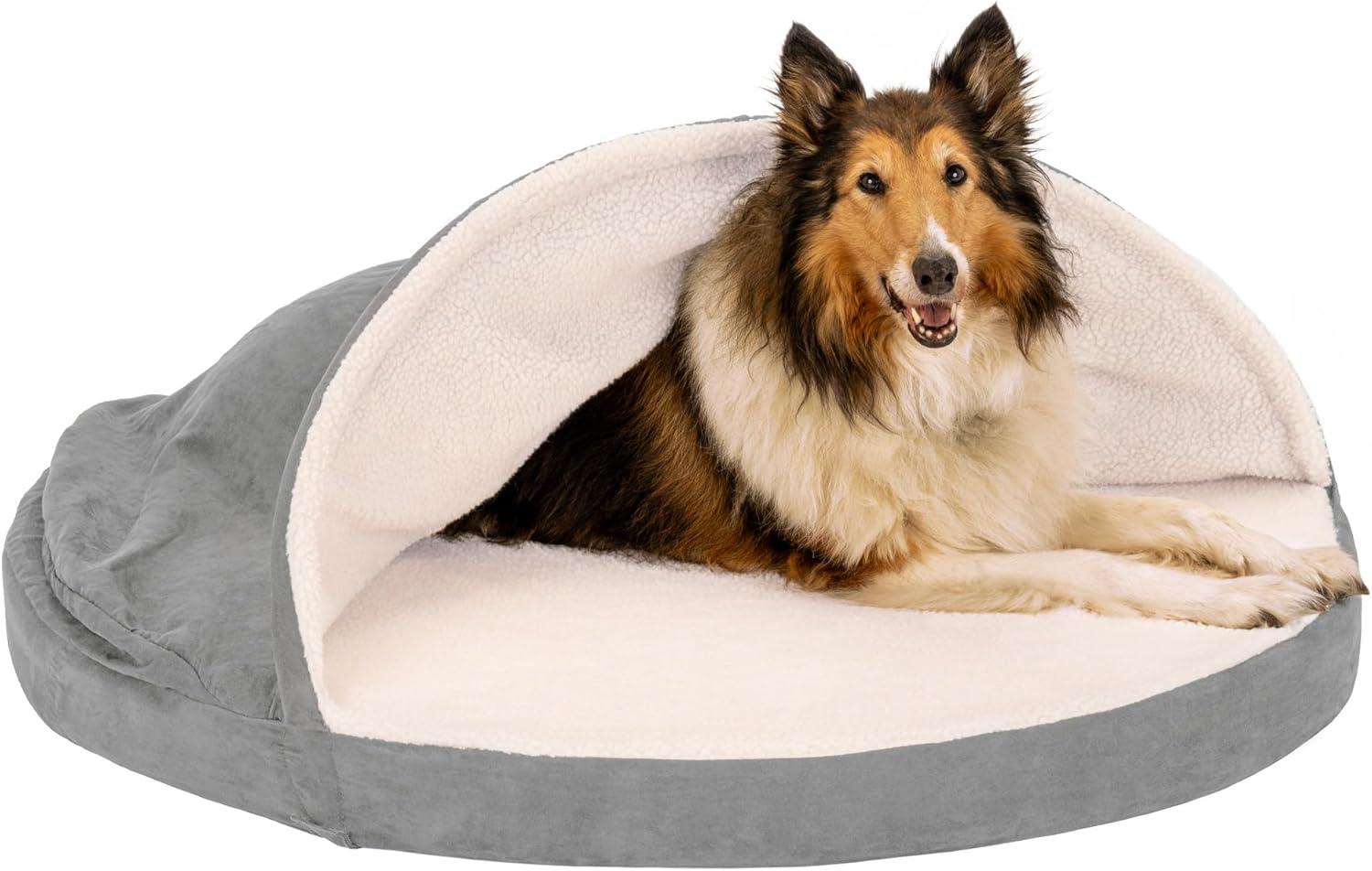 imageFurhaven 26quot Round Cooling Gel Dog Bed for MediumSmall Dogs w Removable Washable Cover For Dogs Up to 30 lbs Sherpa ampamp Suede Snuggery Espresso 26inchFaux Lambswool Suede Gray