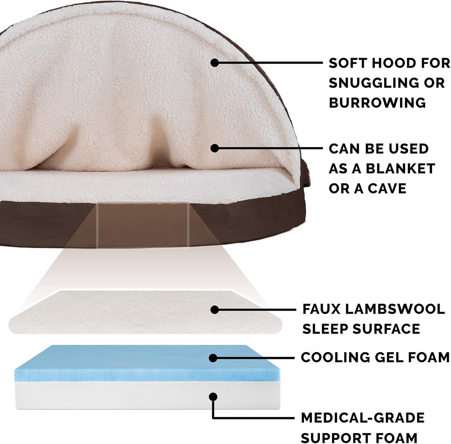 imageFurhaven 26quot Round Cooling Gel Dog Bed for MediumSmall Dogs w Removable Washable Cover For Dogs Up to 30 lbs Sherpa ampamp Suede Snuggery Espresso 26inchFaux Lambswool Suede Espresso