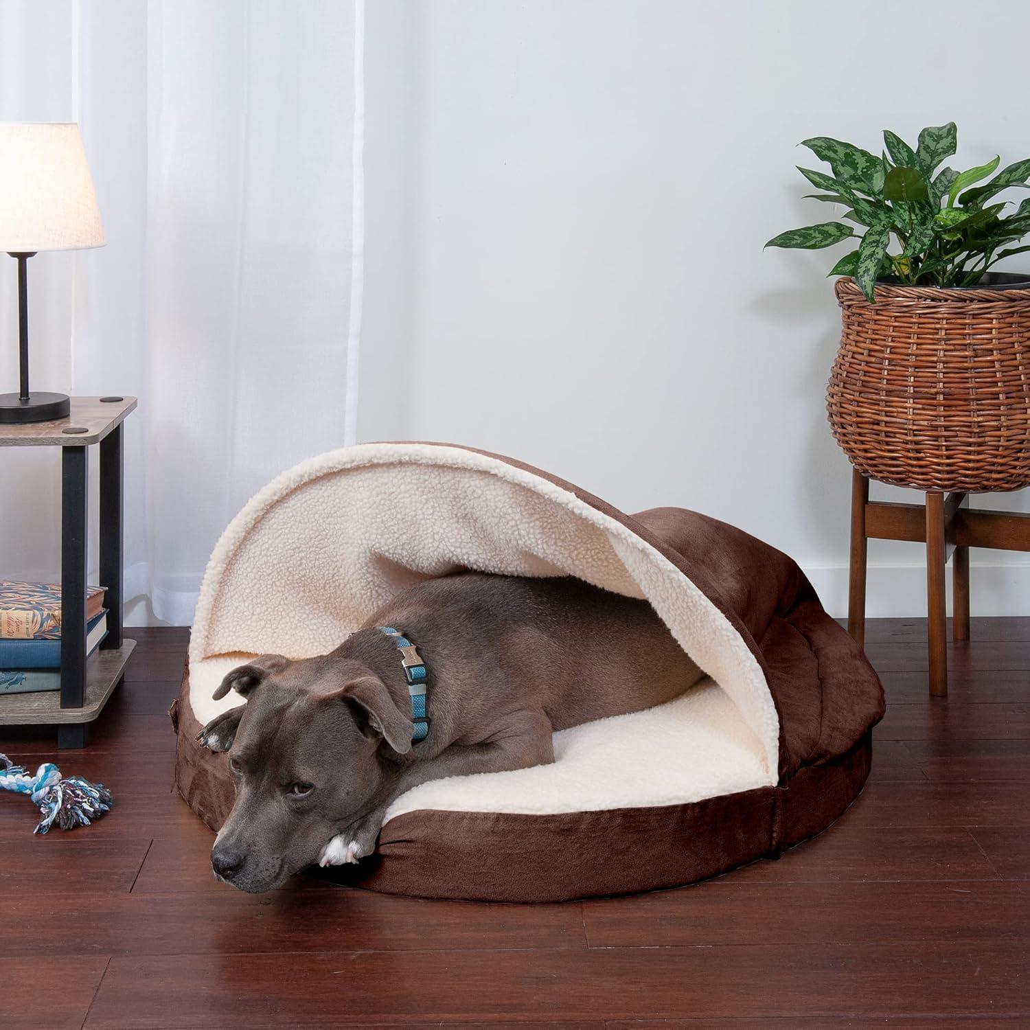 imageFurhaven 26quot Round Cooling Gel Dog Bed for MediumSmall Dogs w Removable Washable Cover For Dogs Up to 30 lbs Sherpa ampamp Suede Snuggery Espresso 26inchFaux Lambswool Suede Espresso