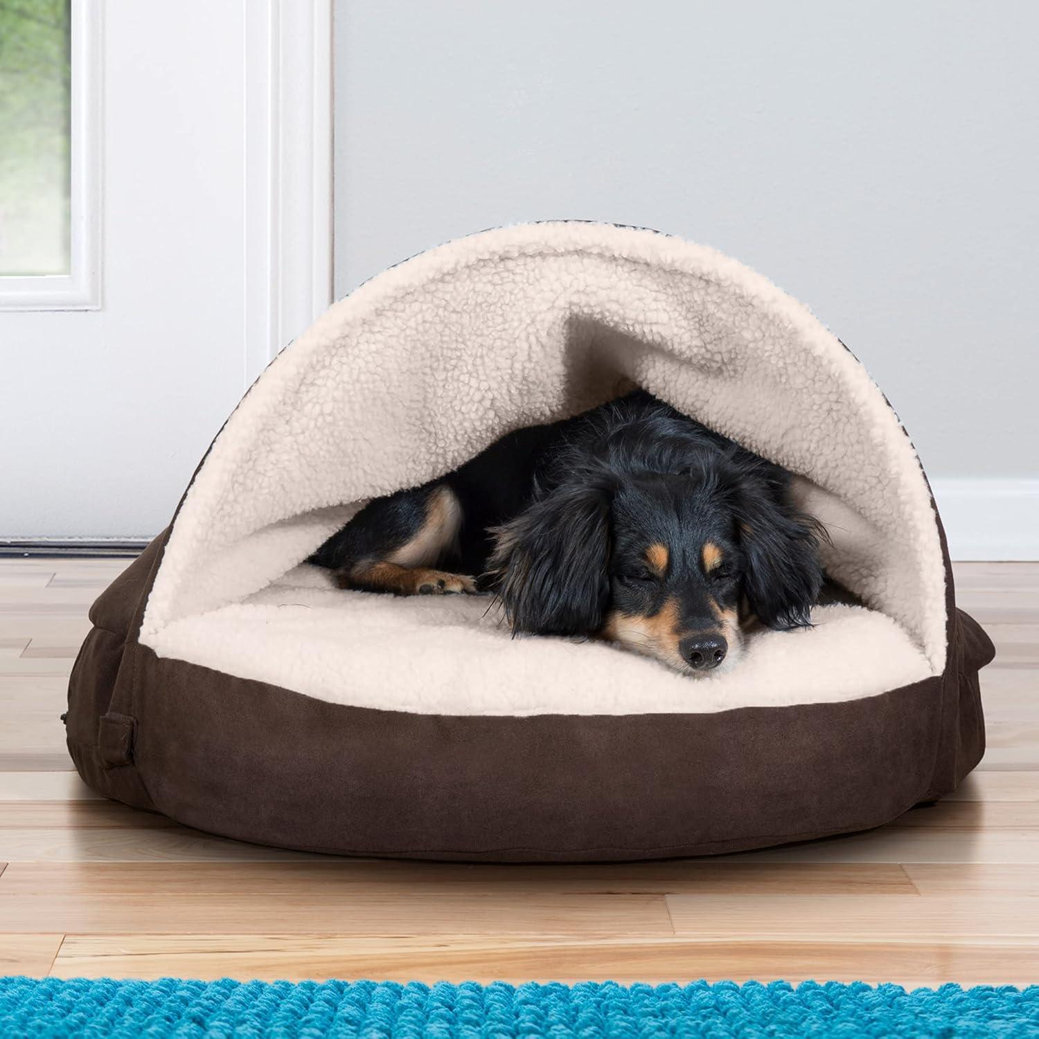 imageFurhaven 26quot Round Cooling Gel Dog Bed for MediumSmall Dogs w Removable Washable Cover For Dogs Up to 30 lbs Sherpa ampamp Suede Snuggery Espresso 26inchFaux Lambswool Suede Espresso
