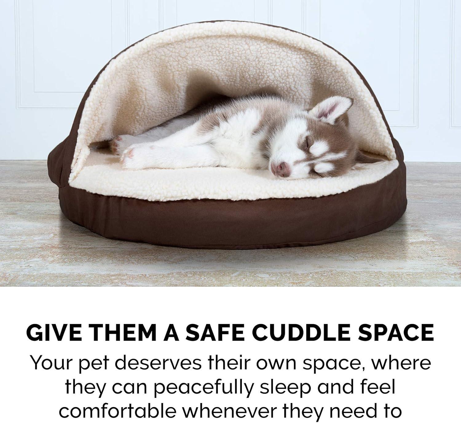 imageFurhaven 26quot Round Cooling Gel Dog Bed for MediumSmall Dogs w Removable Washable Cover For Dogs Up to 30 lbs Sherpa ampamp Suede Snuggery Espresso 26inchFaux Lambswool Suede Espresso