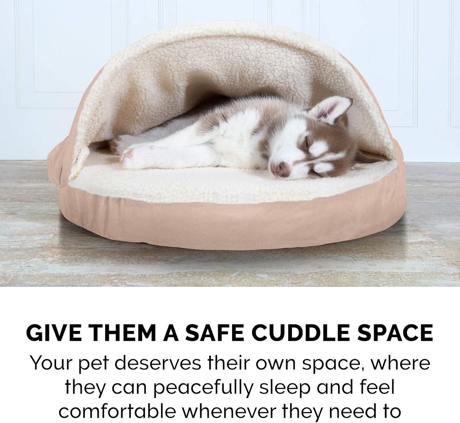 imageFurhaven 26quot Round Cooling Gel Dog Bed for MediumSmall Dogs w Removable Washable Cover For Dogs Up to 30 lbs Sherpa ampamp Suede Snuggery Espresso 26inchFaux Lambswool Suede Cream