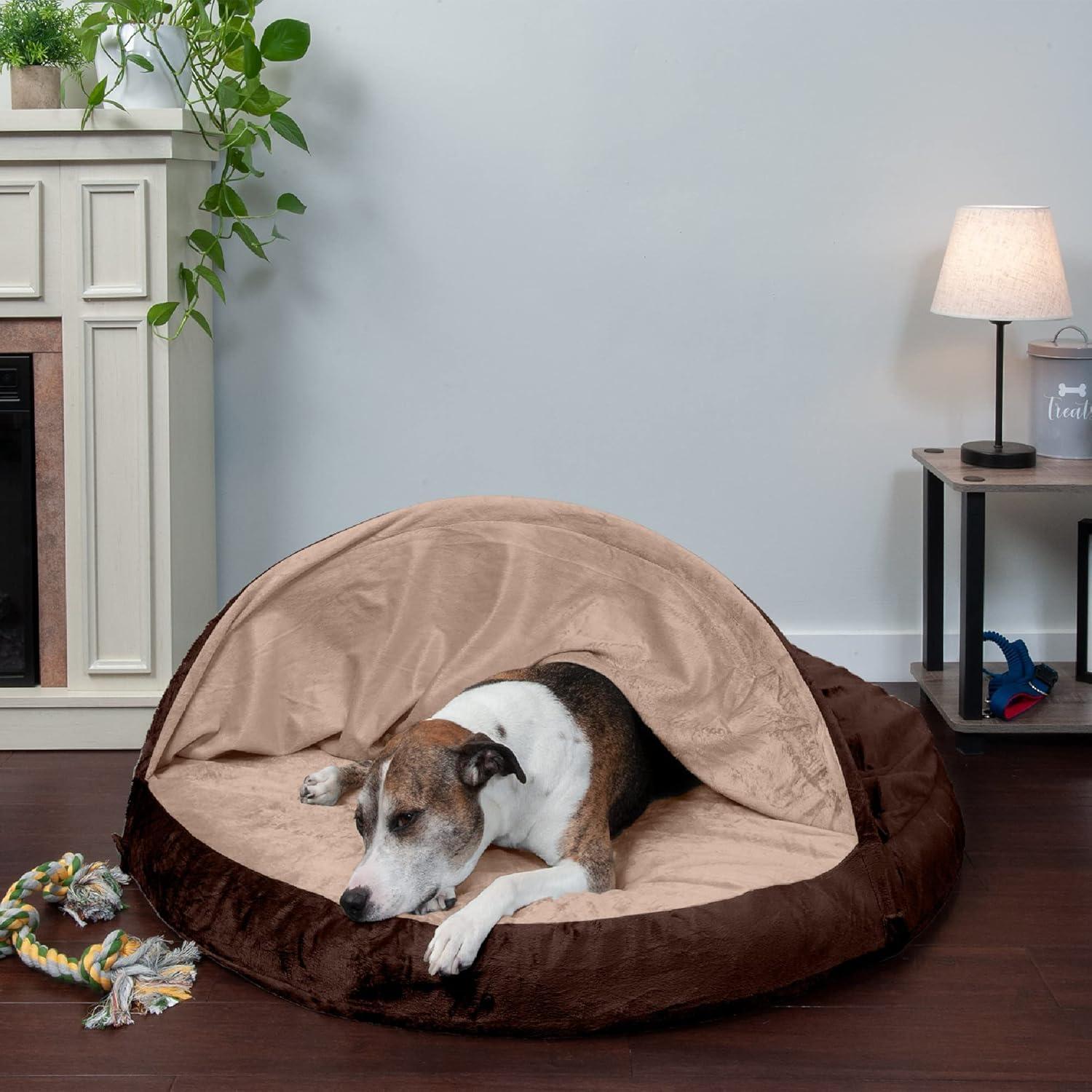 imageFurhaven 26quot Round Cooling Gel Dog Bed for MediumSmall Dogs w Removable Washable Cover For Dogs Up to 30 lbs Sherpa ampamp Suede Snuggery Espresso 26inchMicrovelvet Espresso