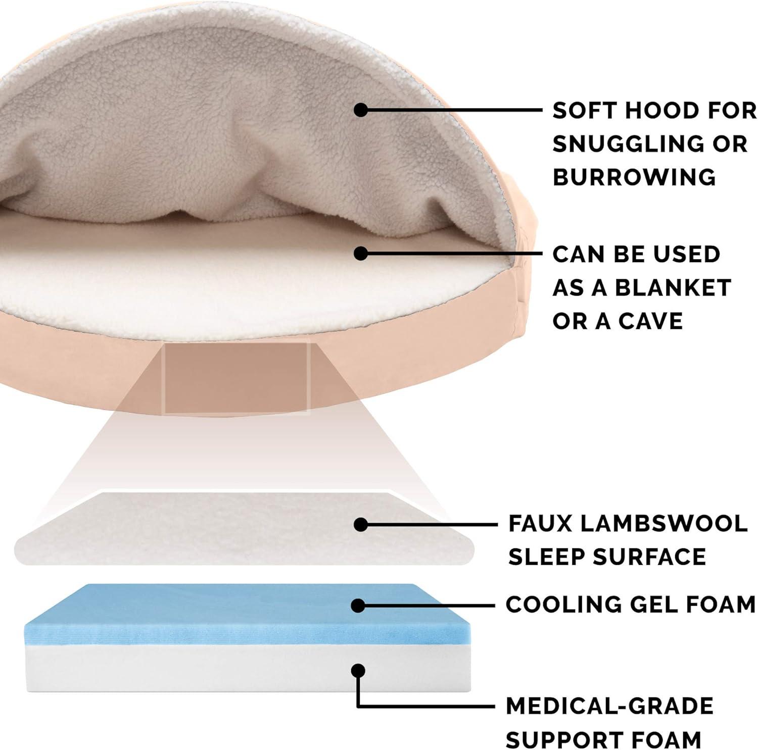 imageFurhaven 26quot Round Cooling Gel Dog Bed for MediumSmall Dogs w Removable Washable Cover For Dogs Up to 30 lbs Sherpa ampamp Suede Snuggery Espresso 26inchFaux Lambswool Suede Cream