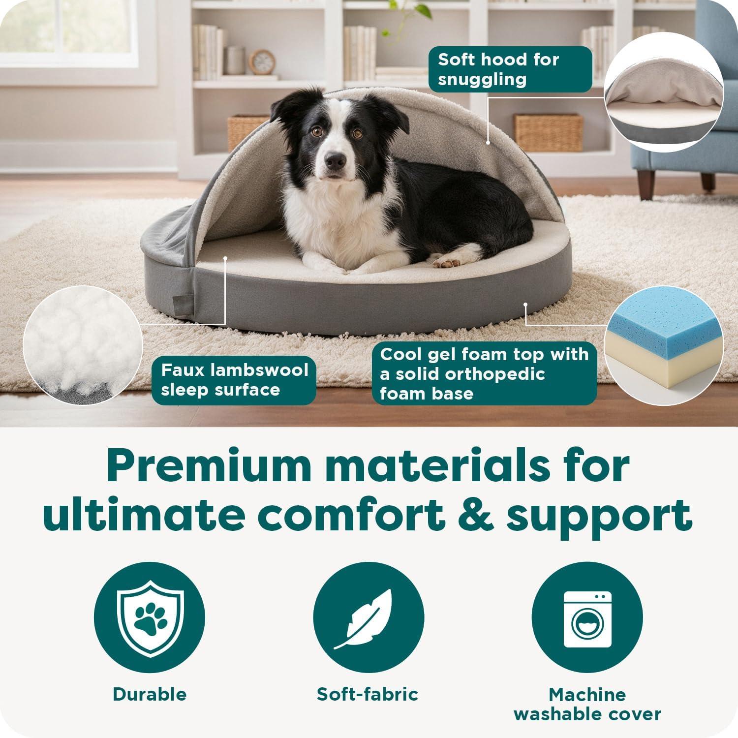 imageFurhaven 26quot Round Cooling Gel Dog Bed for MediumSmall Dogs w Removable Washable Cover For Dogs Up to 30 lbs Sherpa ampamp Suede Snuggery Espresso 26inchFaux Lambswool Suede Gray