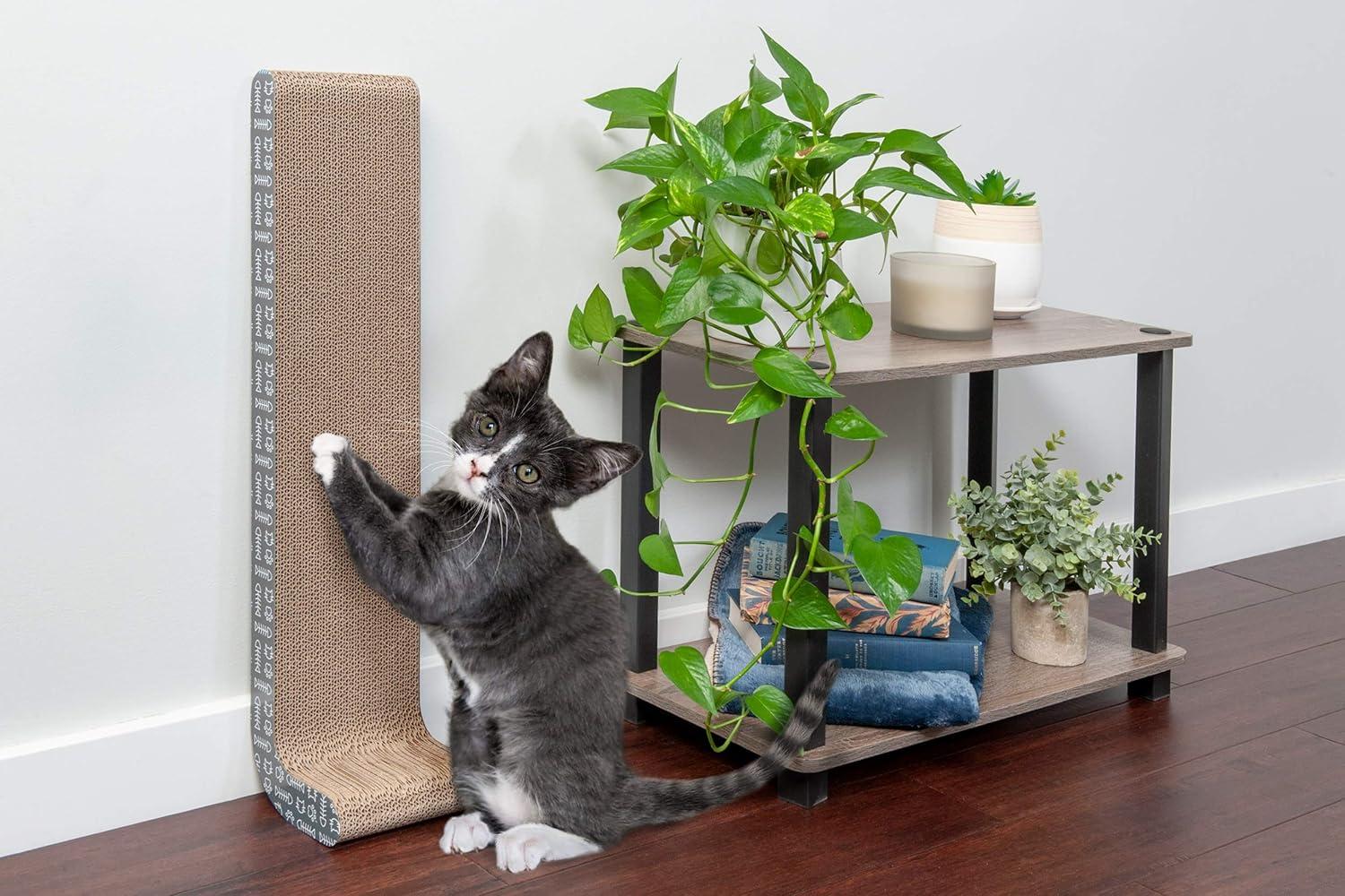 imageFurhaven 2Pack Scratching Boards w Catnip ampamp WallMounting Hooks for Indoor Cats Reversible WallMounted Corrugated Cat Scratchers GrayWhite Print Standard2PackGray