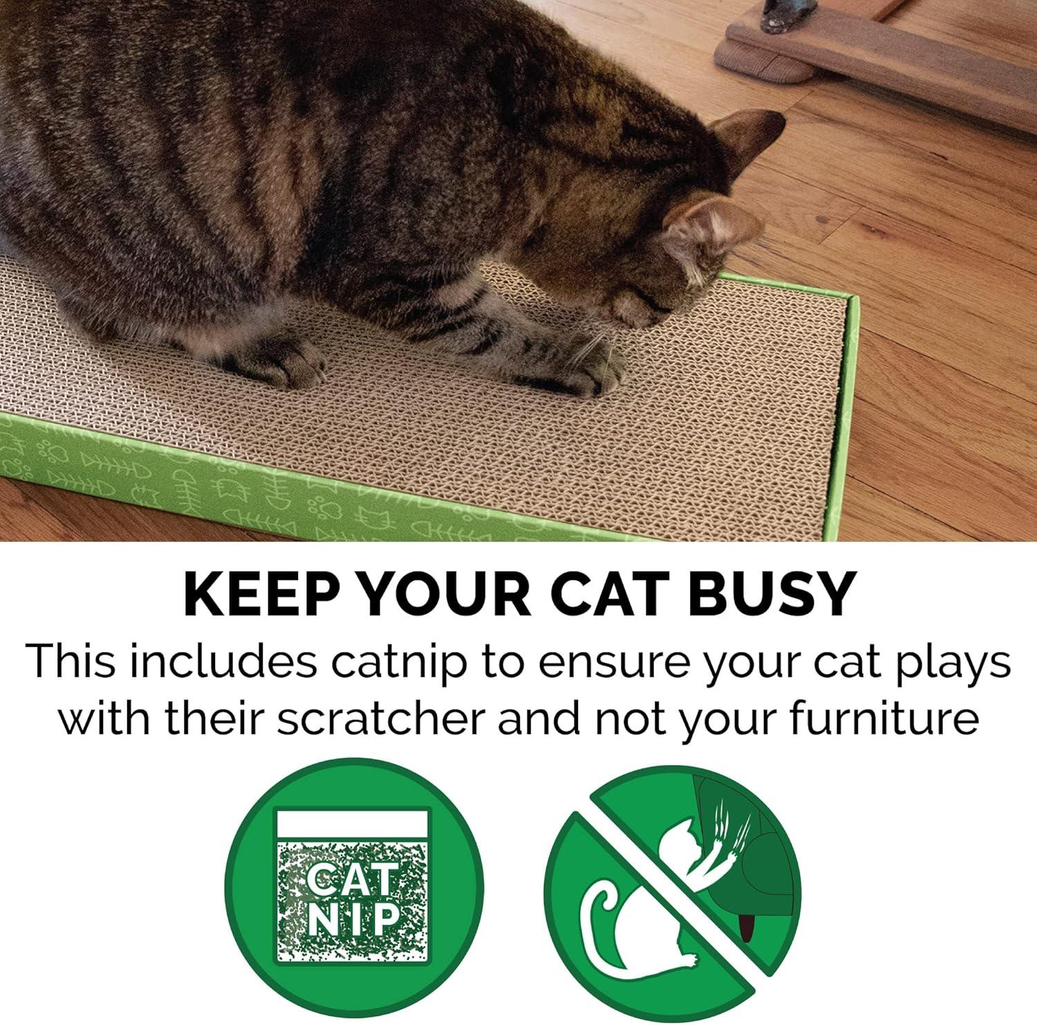 imageFurhaven 2Pack Scratching Boards w Catnip ampamp WallMounting Hooks for Indoor Cats Reversible WallMounted Corrugated Cat Scratchers GrayWhite Print Standard2PackStandard Green