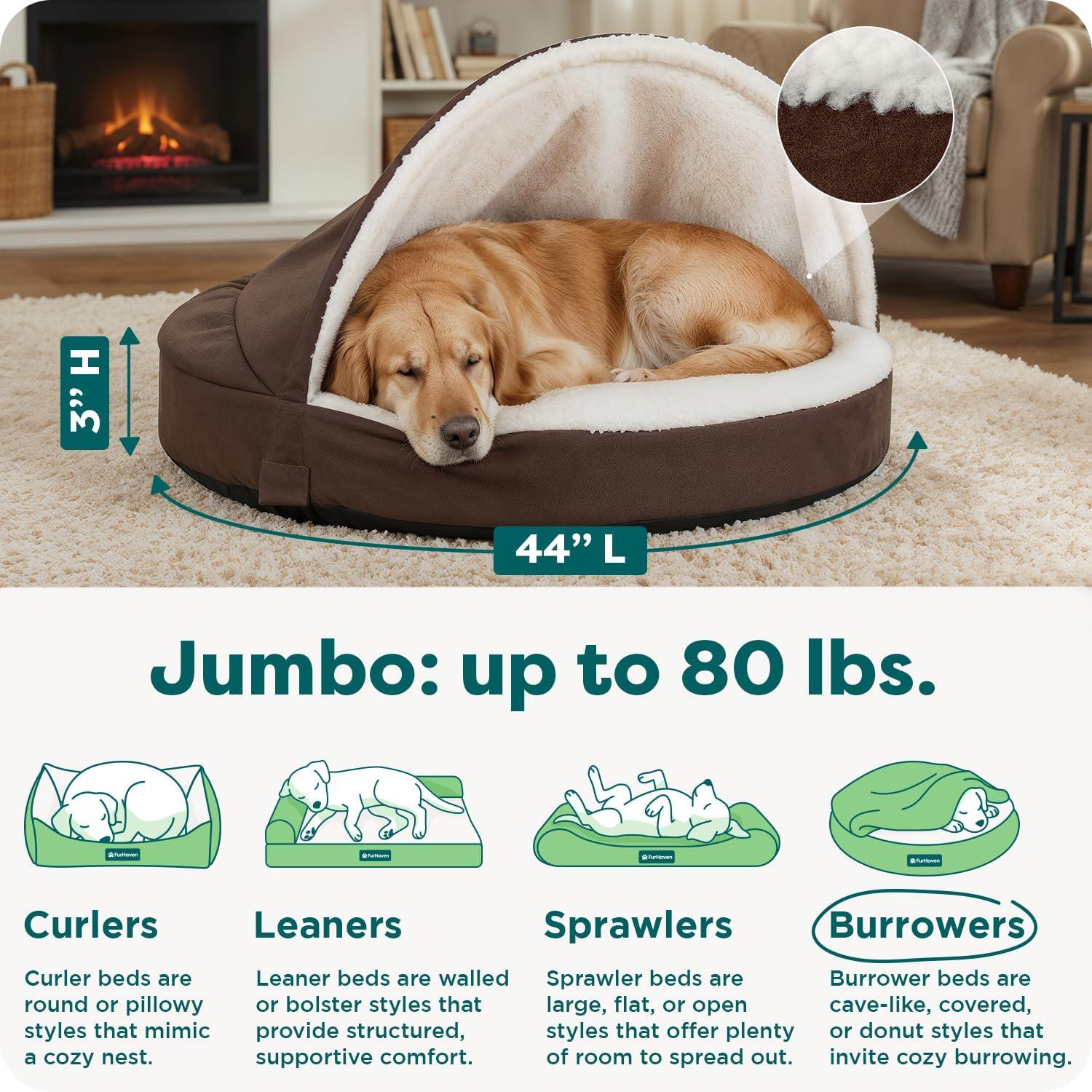imageFurhaven 44quot Round Orthopedic Dog Bed for Large Dogs w Removable Washable Cover For Dogs Up to 80 lbs Sherpa ampamp Suede Snuggery Gray 44inchEspresso
