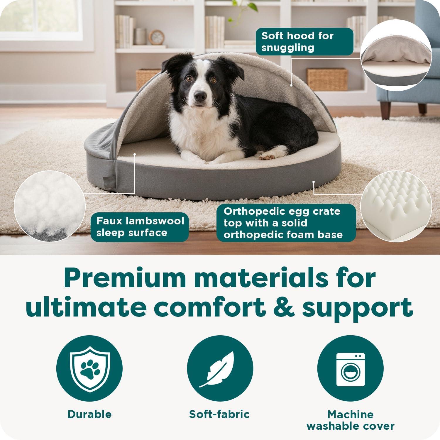 imageFurhaven 44quot Round Orthopedic Dog Bed for Large Dogs w Removable Washable Cover For Dogs Up to 80 lbs Sherpa ampamp Suede Snuggery Gray 44inchEspresso