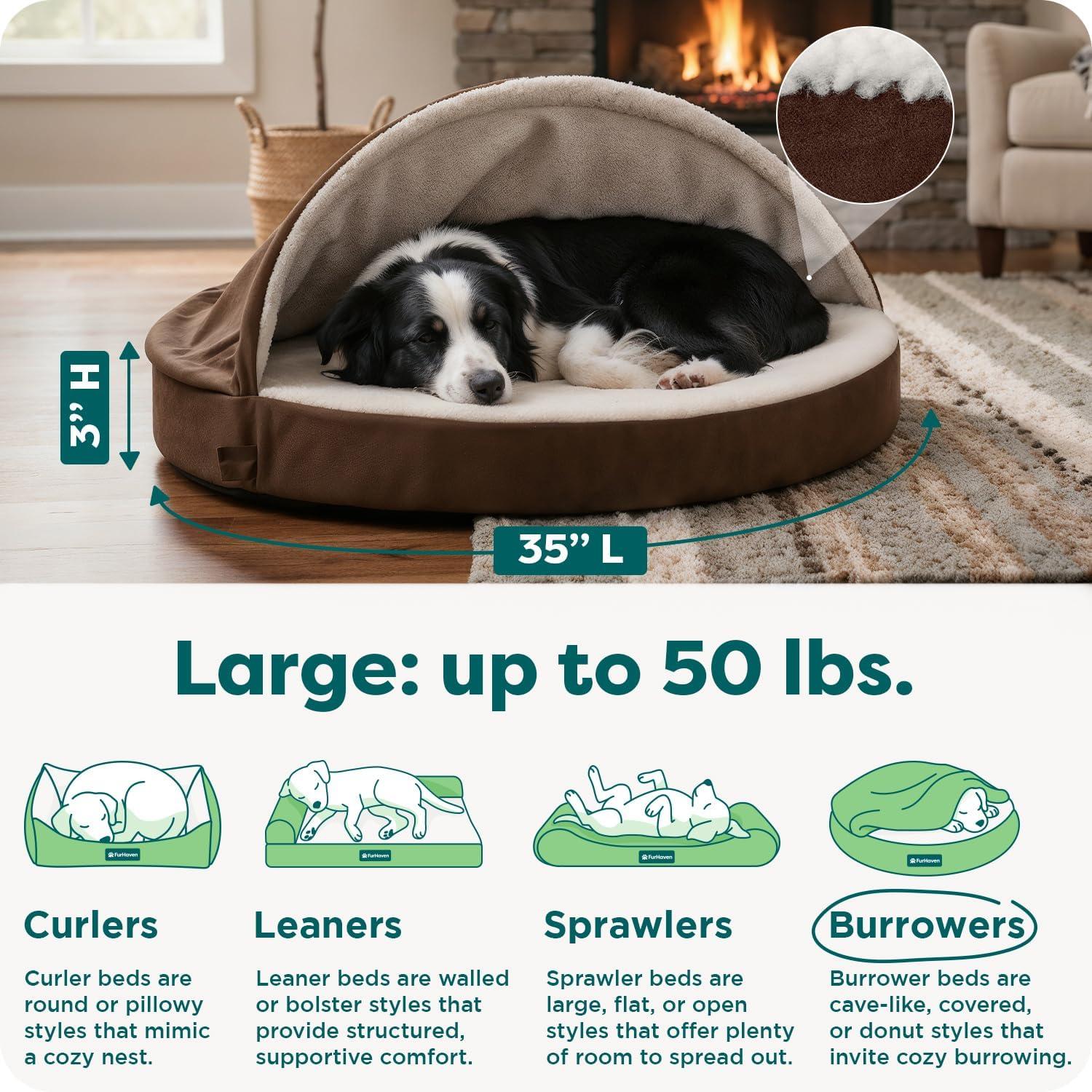 imageFurhaven 44quot Round Orthopedic Dog Bed for Large Dogs w Removable Washable Cover For Dogs Up to 80 lbs Sherpa ampamp Suede Snuggery Gray 44inchEspresso