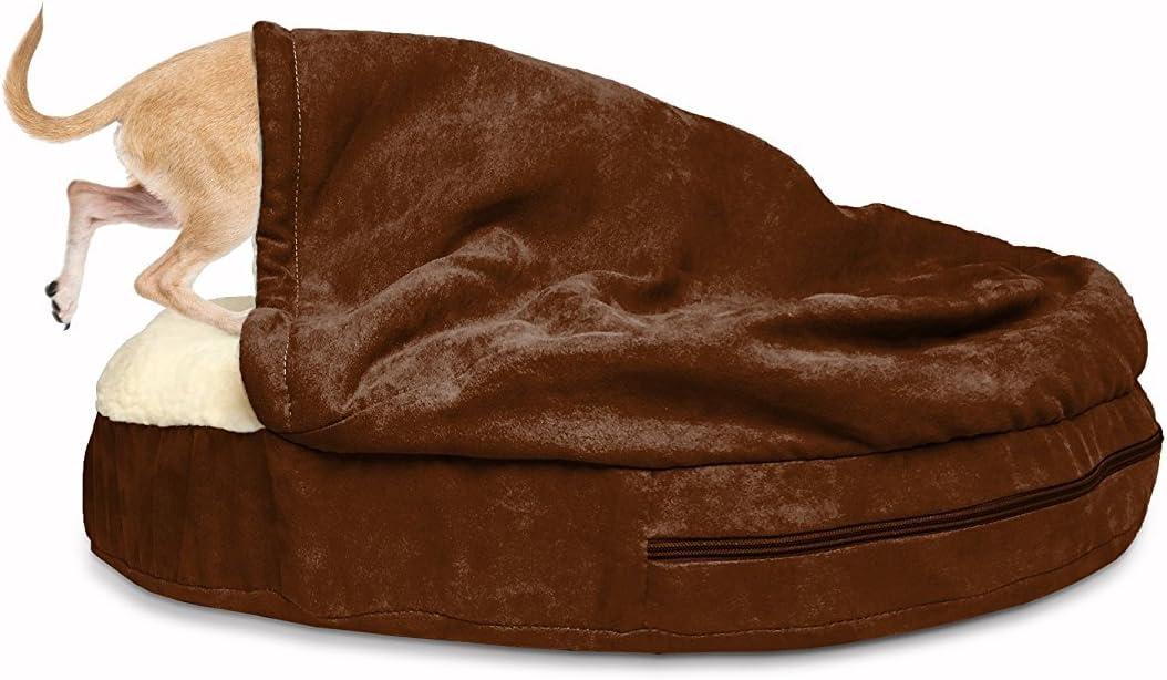 imageFurhaven 44quot Round Orthopedic Dog Bed for Large Dogs w Removable Washable Cover For Dogs Up to 80 lbs Sherpa ampamp Suede Snuggery Gray 44inchEspresso