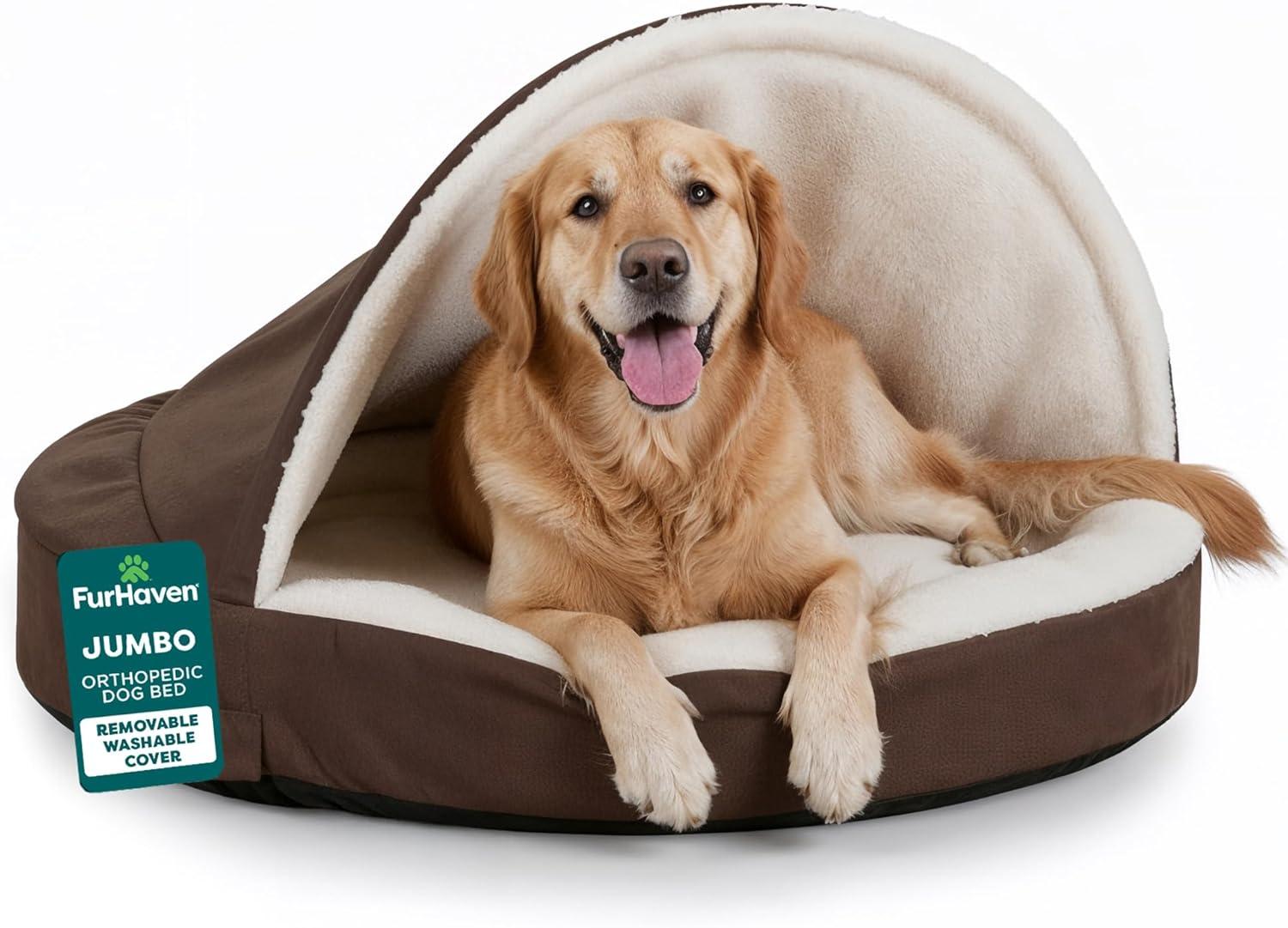 imageFurhaven 44quot Round Orthopedic Dog Bed for Large Dogs w Removable Washable Cover For Dogs Up to 80 lbs Sherpa ampamp Suede Snuggery Gray 44inchEspresso