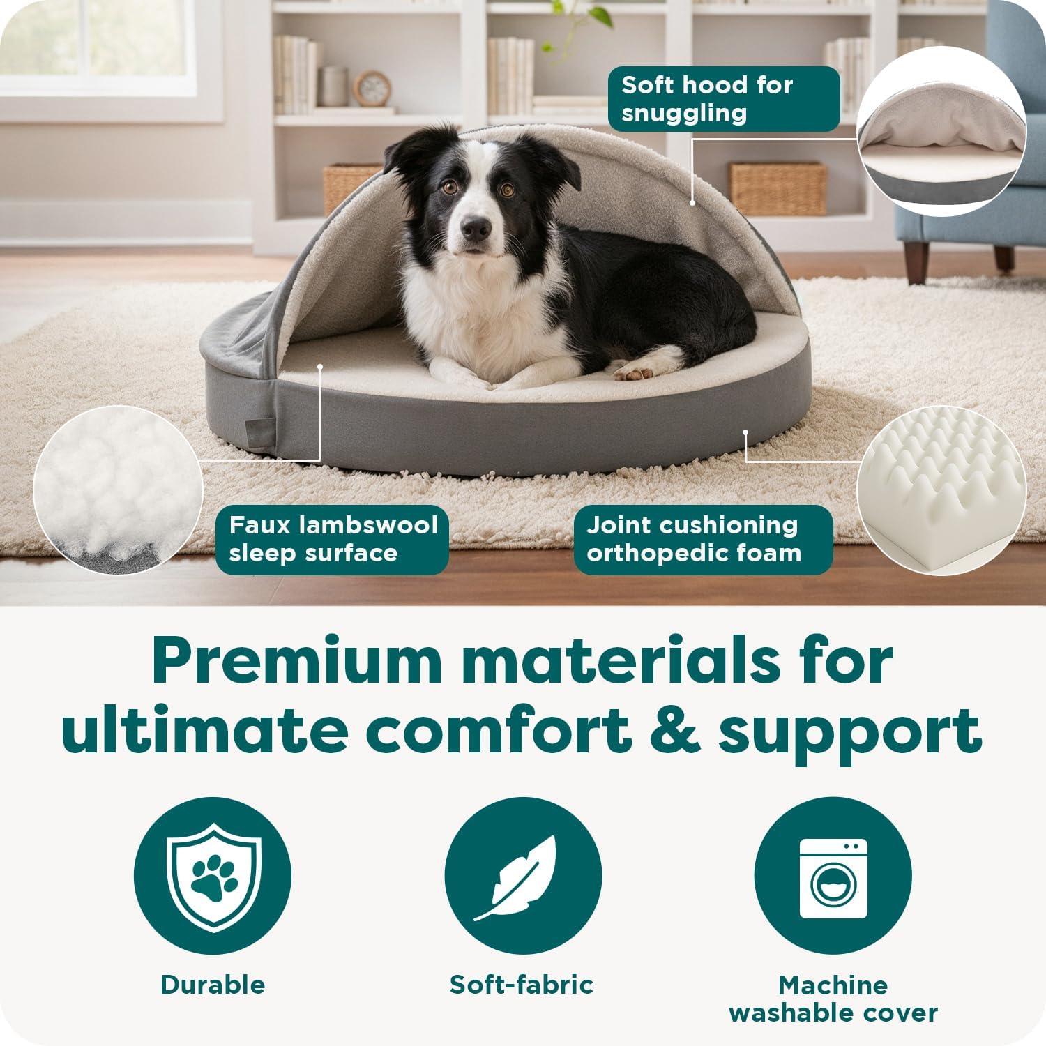imageFurhaven 44quot Round Orthopedic Dog Bed for Large Dogs w Removable Washable Cover For Dogs Up to 80 lbs Sherpa ampamp Suede Snuggery Gray 44inchGray