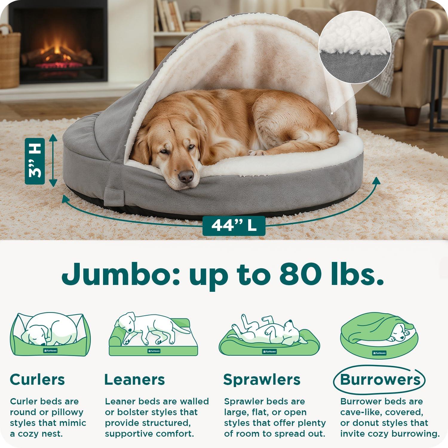 imageFurhaven 44quot Round Orthopedic Dog Bed for Large Dogs w Removable Washable Cover For Dogs Up to 80 lbs Sherpa ampamp Suede Snuggery Gray 44inchGray