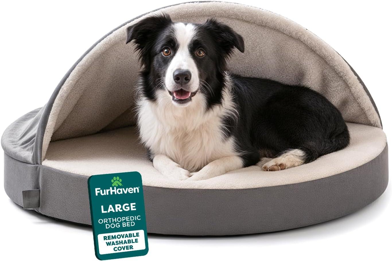 imageFurhaven 44quot Round Orthopedic Dog Bed for Large Dogs w Removable Washable Cover For Dogs Up to 80 lbs Sherpa ampamp Suede Snuggery Gray 44inchGray