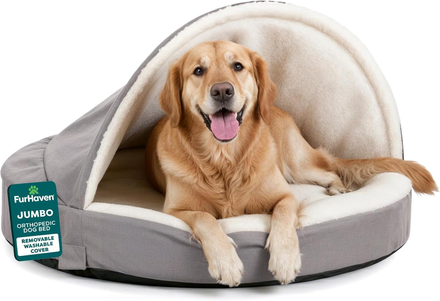 imageFurhaven 44quot Round Orthopedic Dog Bed for Large Dogs w Removable Washable Cover For Dogs Up to 80 lbs Sherpa ampamp Suede Snuggery Gray 44inchGray