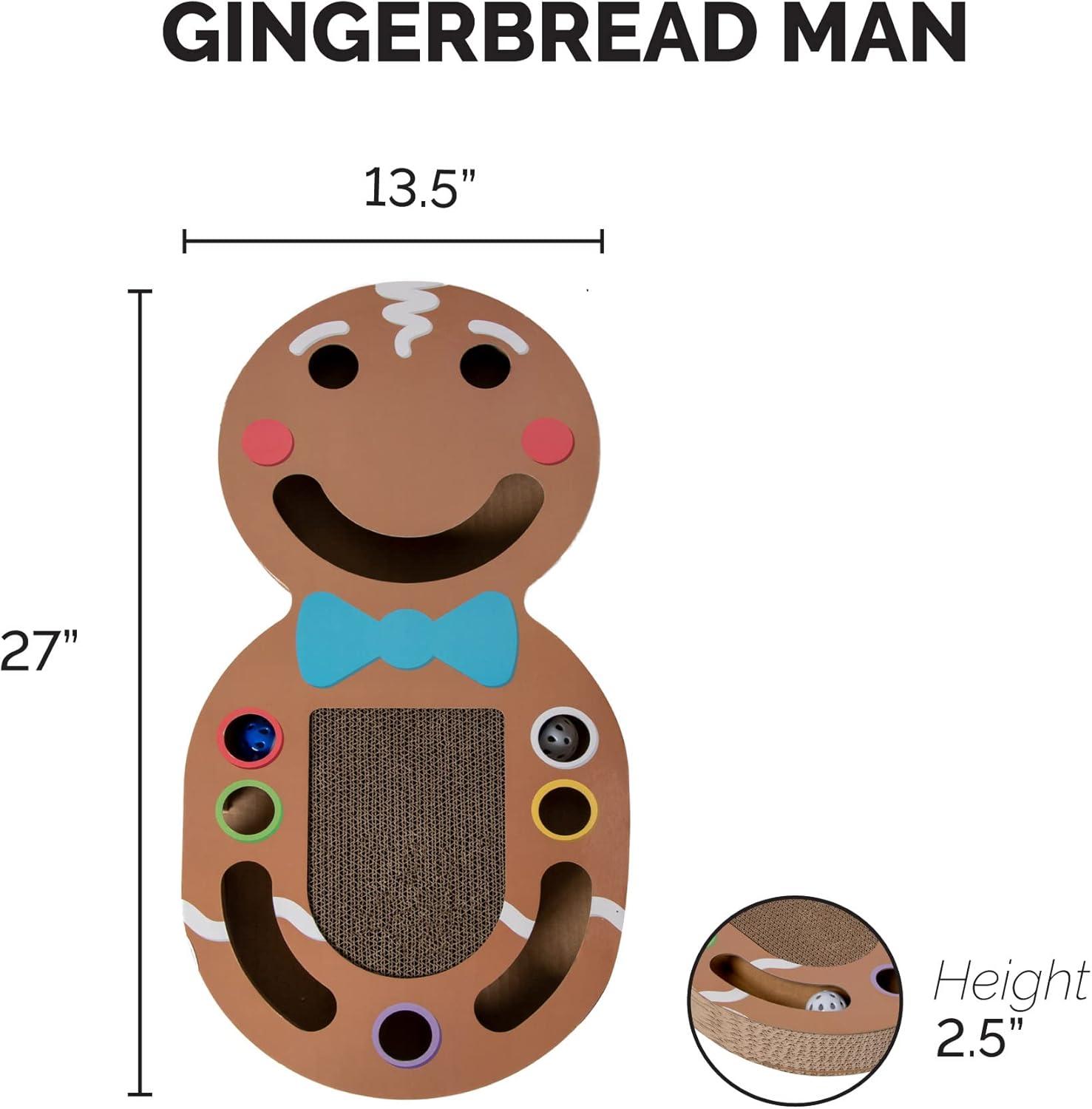 imageFurhaven Cardboard Cat House w Catnip for Indoor Cats Ft Scratching Pad ampamp Hanging Toys Decorated Gingerbread House Holiday Cat Scratcher Hideout Christmas Print One SizeHoliday Busy Box Gingerbread Man