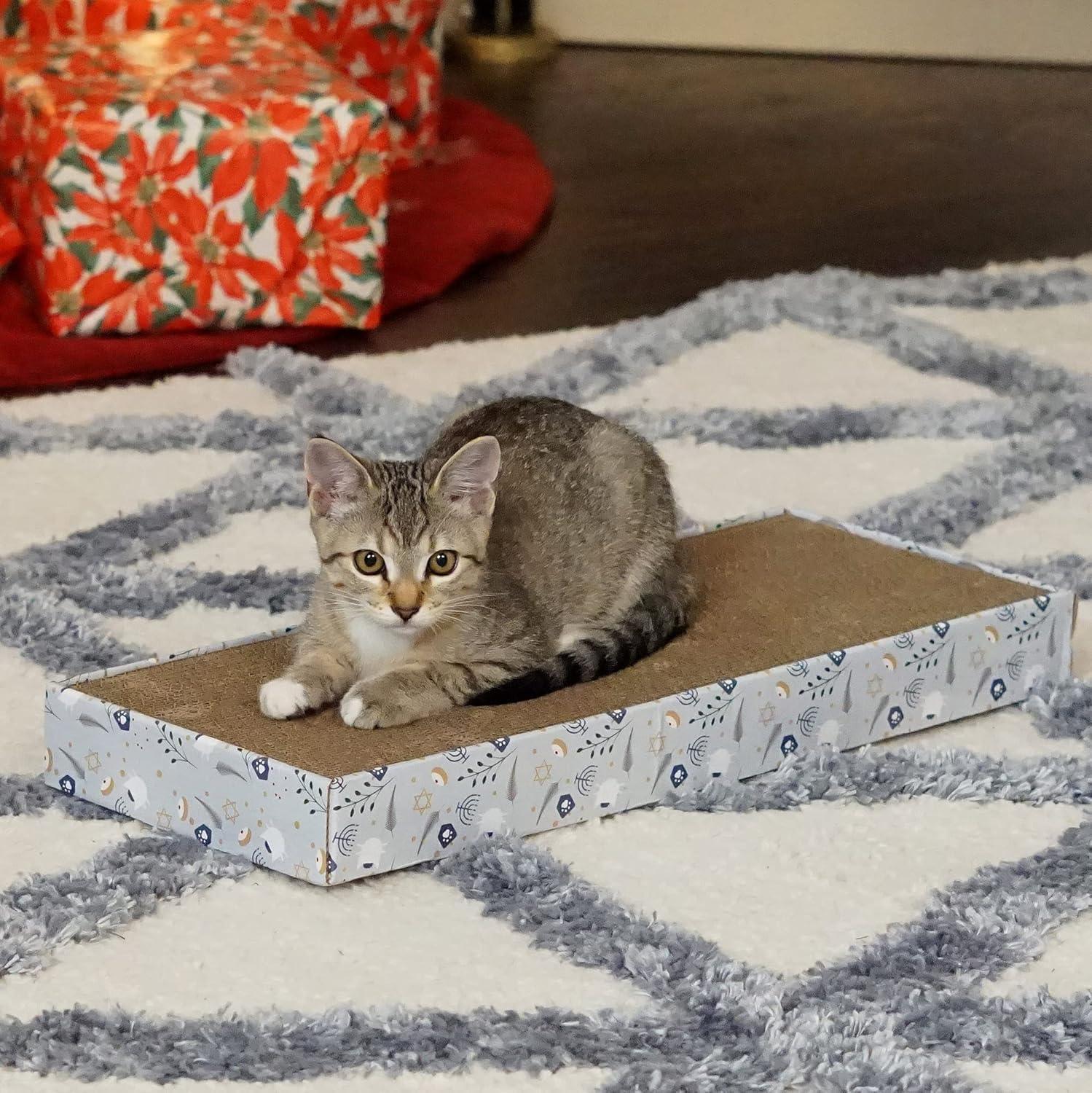 imageFurhaven Cardboard Cat House w Catnip for Indoor Cats Ft Scratching Pad ampamp Hanging Toys Decorated Gingerbread House Holiday Cat Scratcher Hideout Christmas Print One SizeHoliday Scratcher Hanukkah