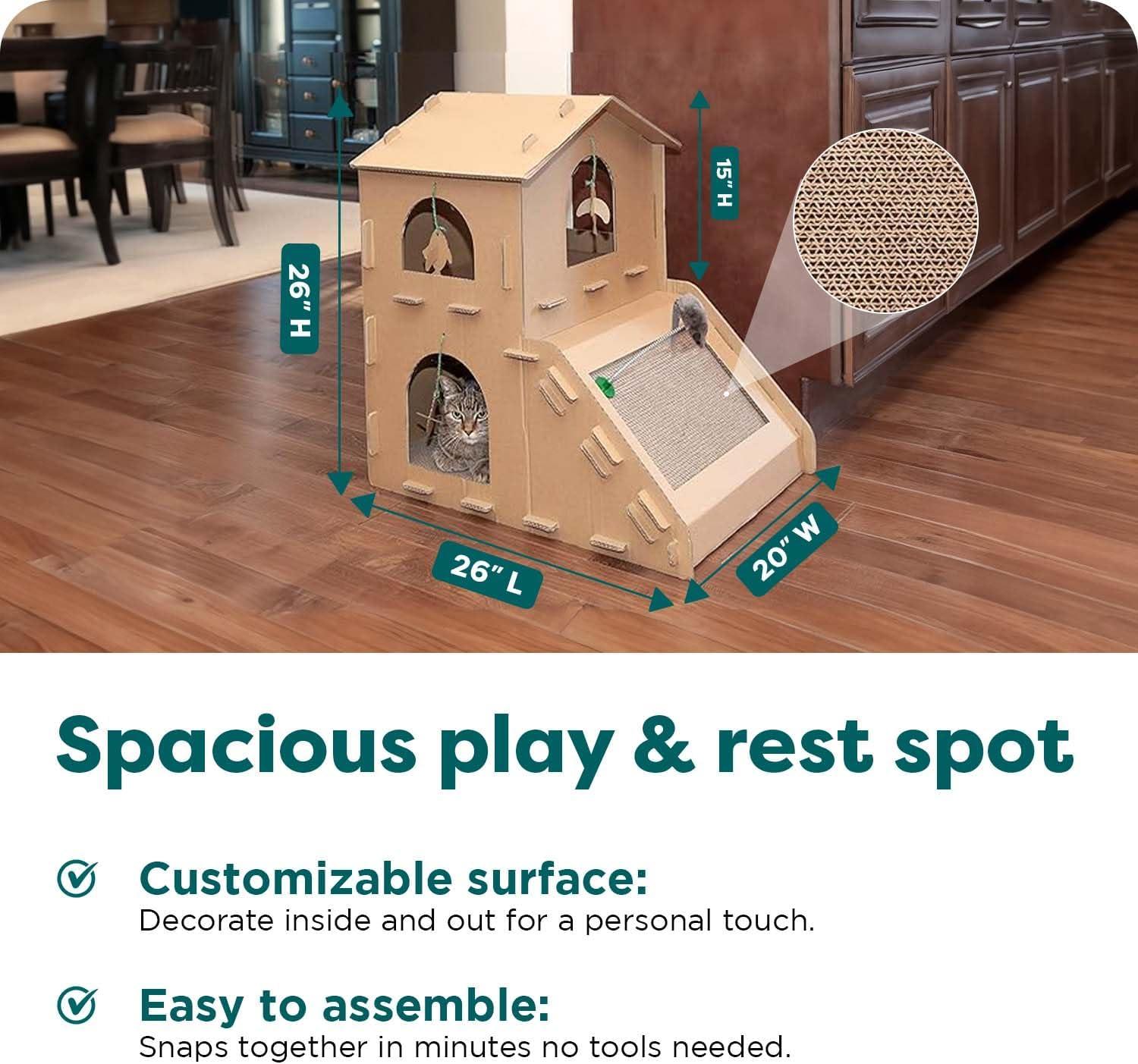 imageFurhaven Cardboard Hideout w Catnip for Indoor Cats Ft Scratching Pad Ball Track ampamp Toys Kitty Hideaway Corrugated Cat Scratcher House Cat Print One SizeTownhouse Playground